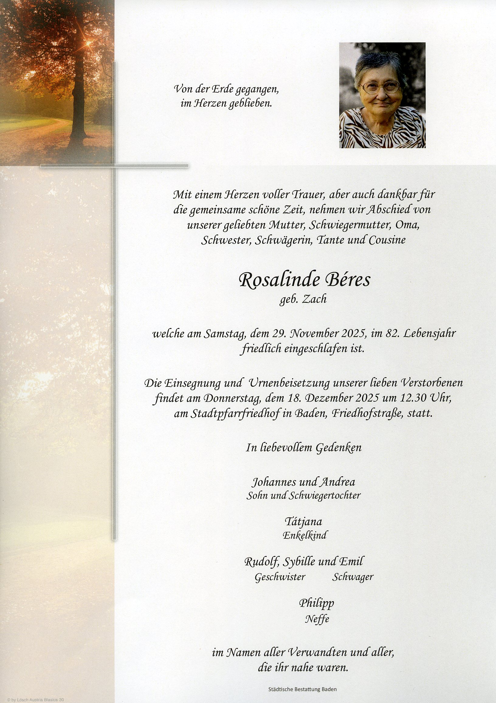 Traueranzeige von Rosalinde Béres