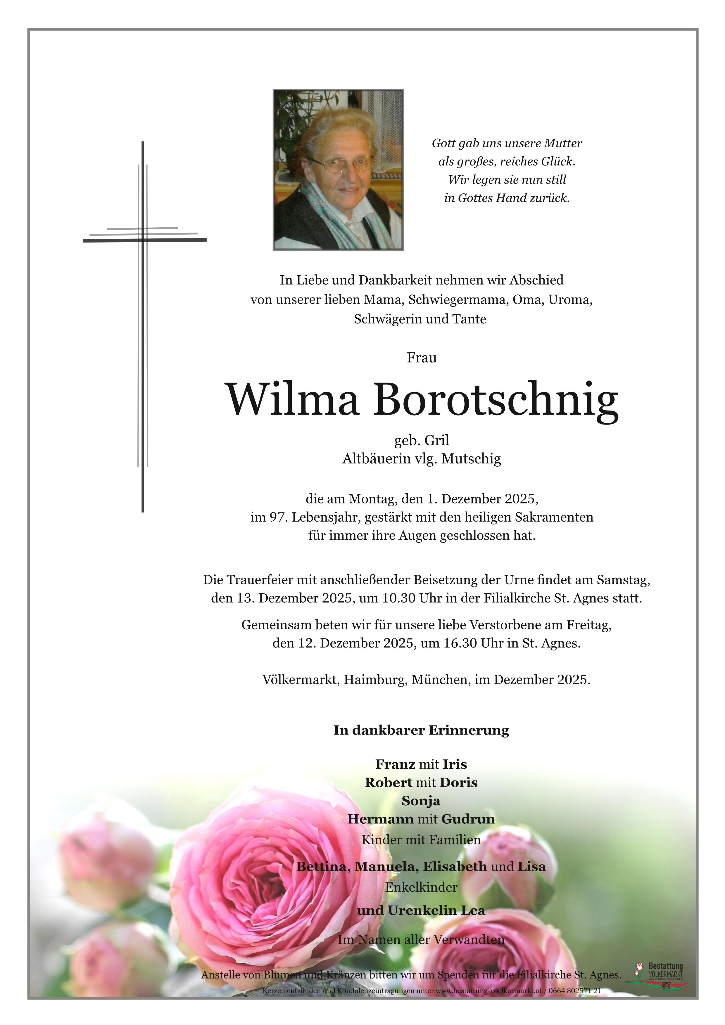 Traueranzeige von Wilma Borotschnig