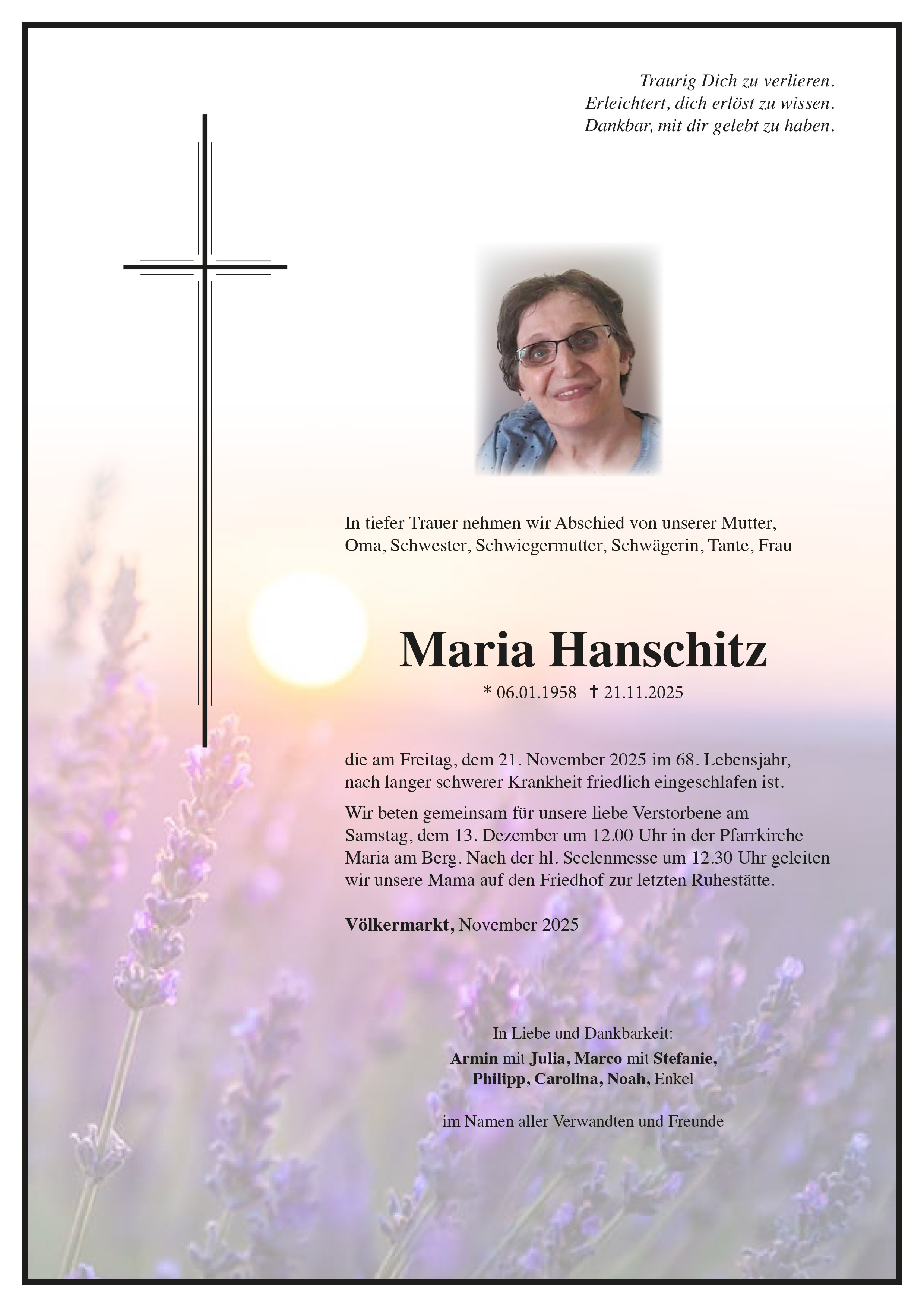 Traueranzeige von Maria Hanschitz