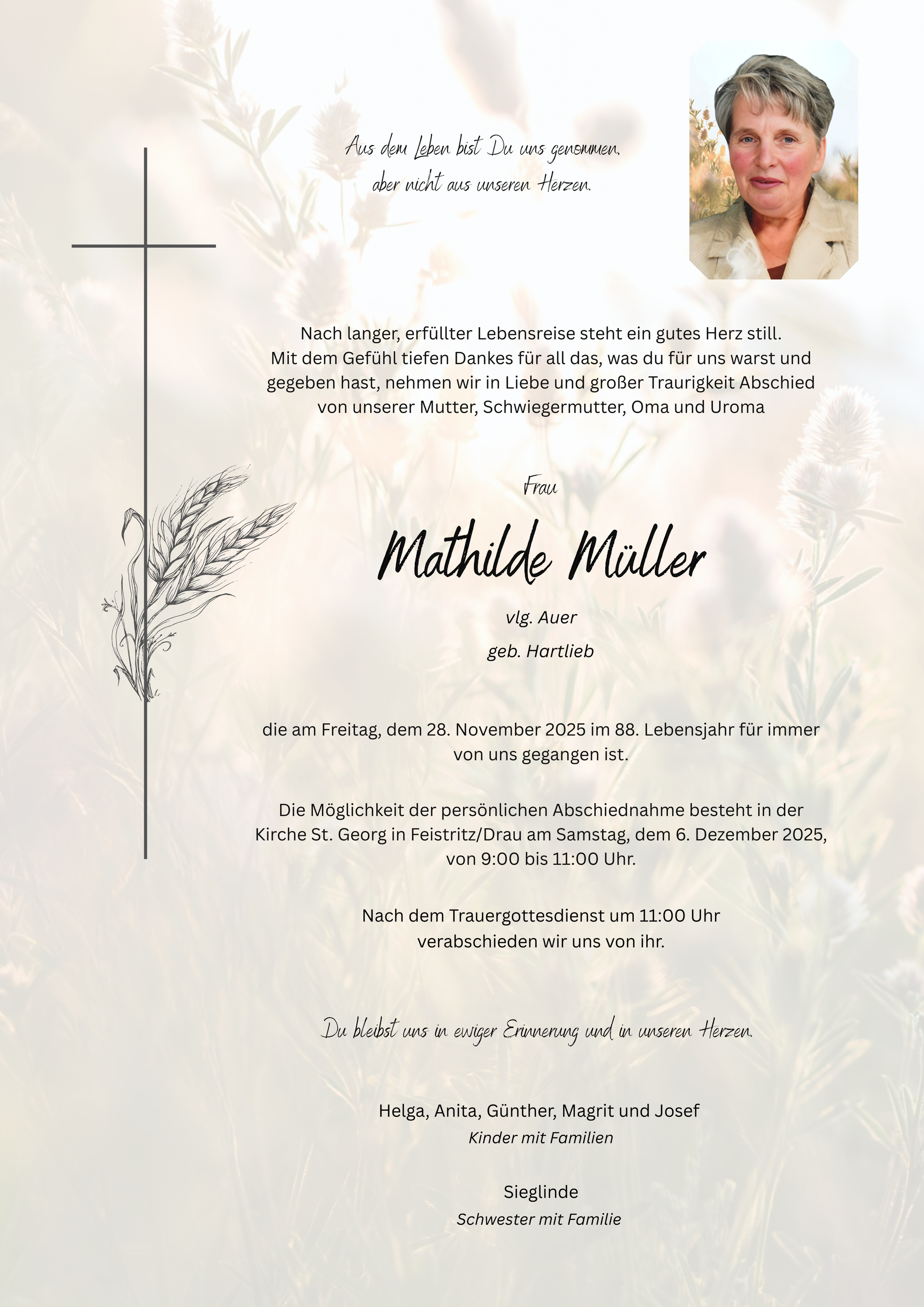 Traueranzeige von Mathilde Müller
