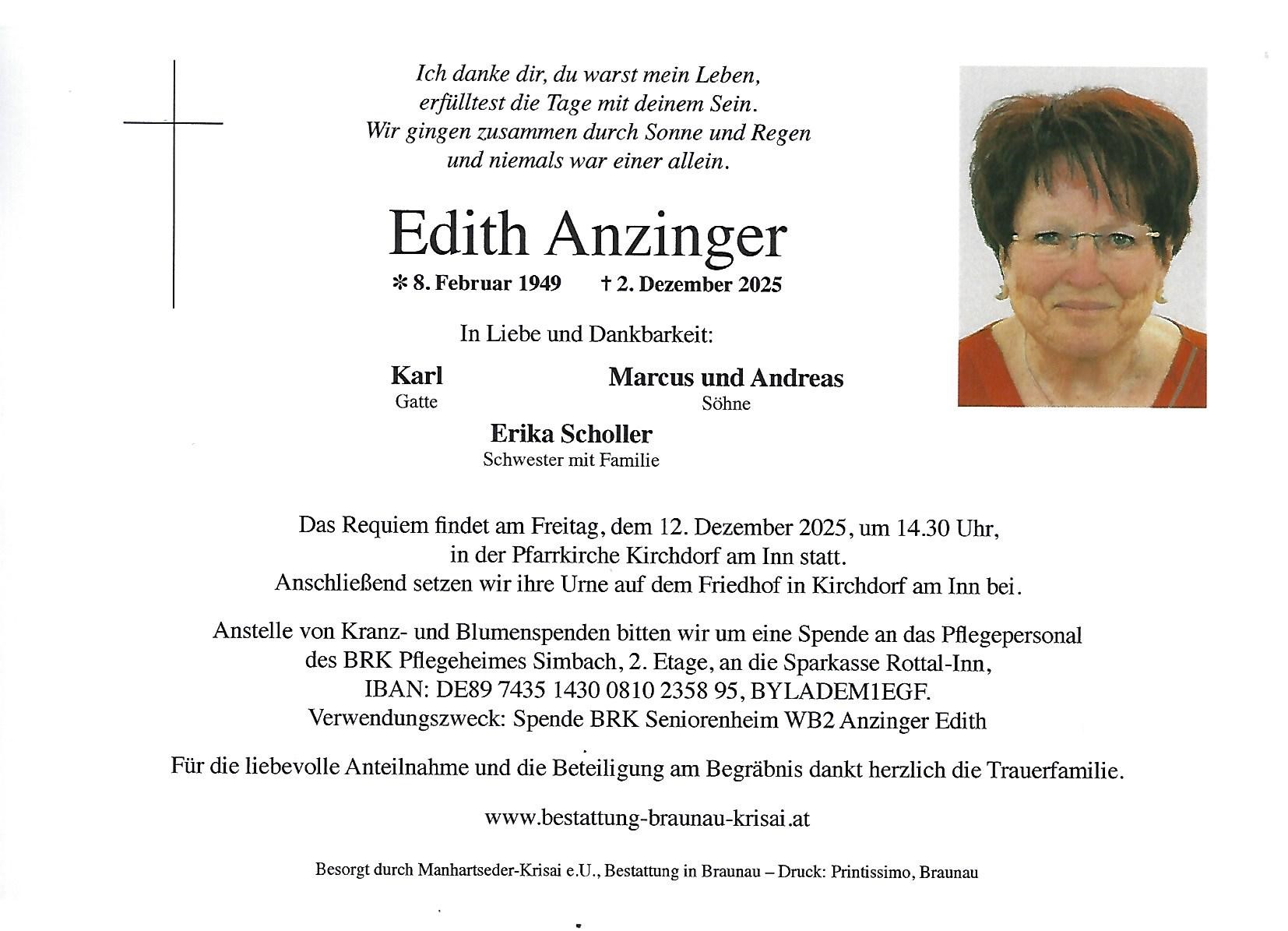 Traueranzeige von Edith Anzinger
