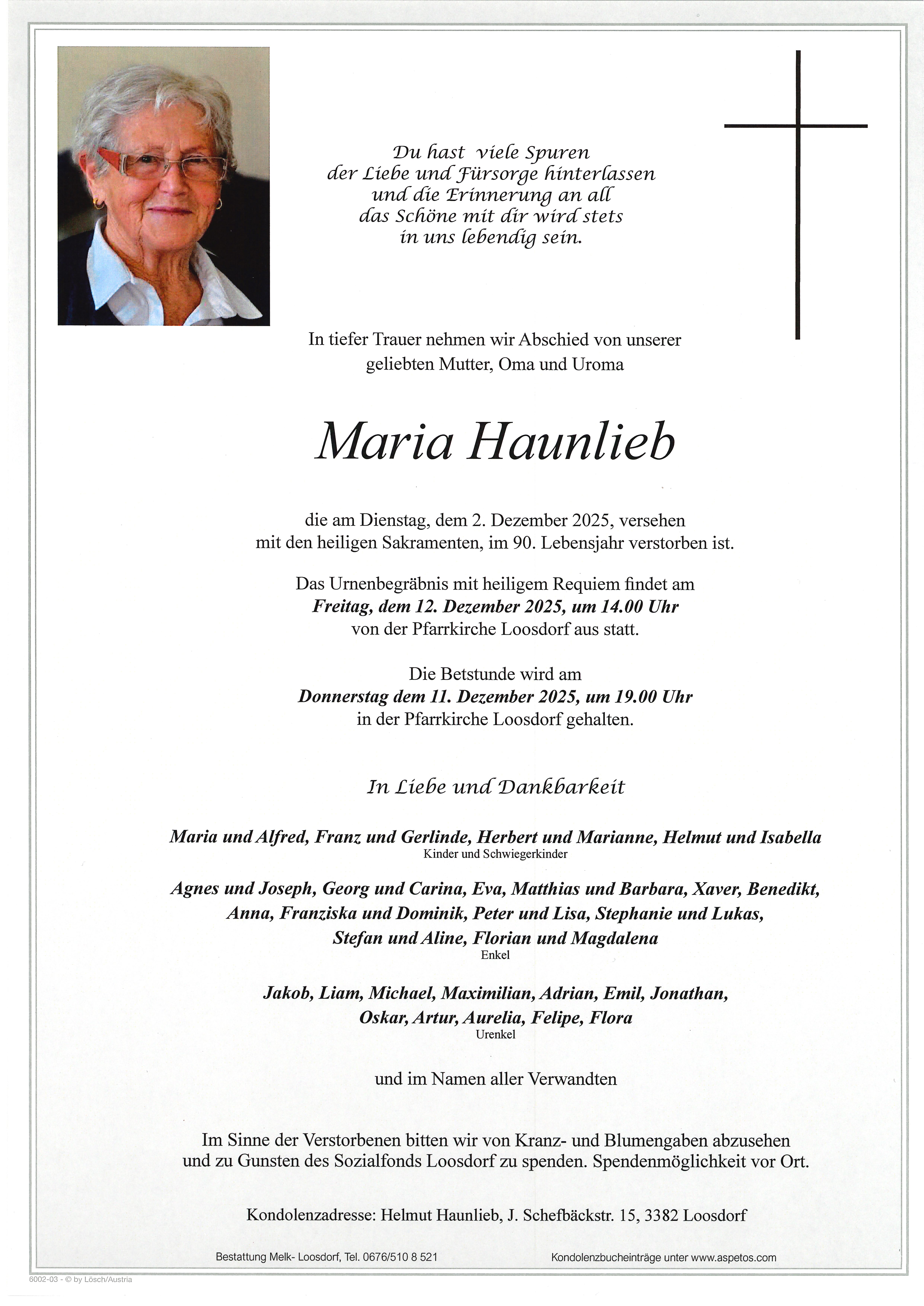 Traueranzeige von Maria Haunlieb