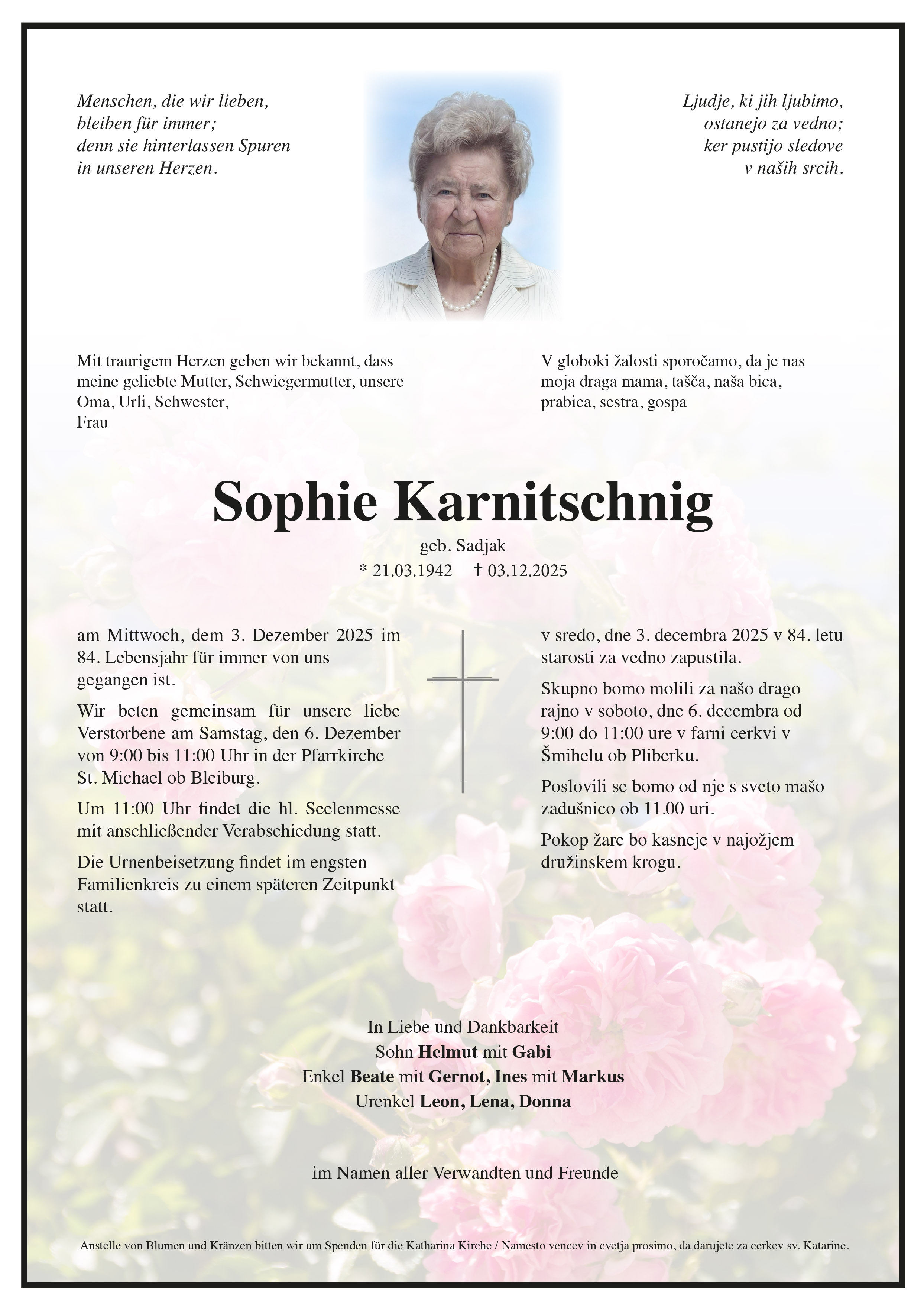 Traueranzeige von Sophie Karnitschnig