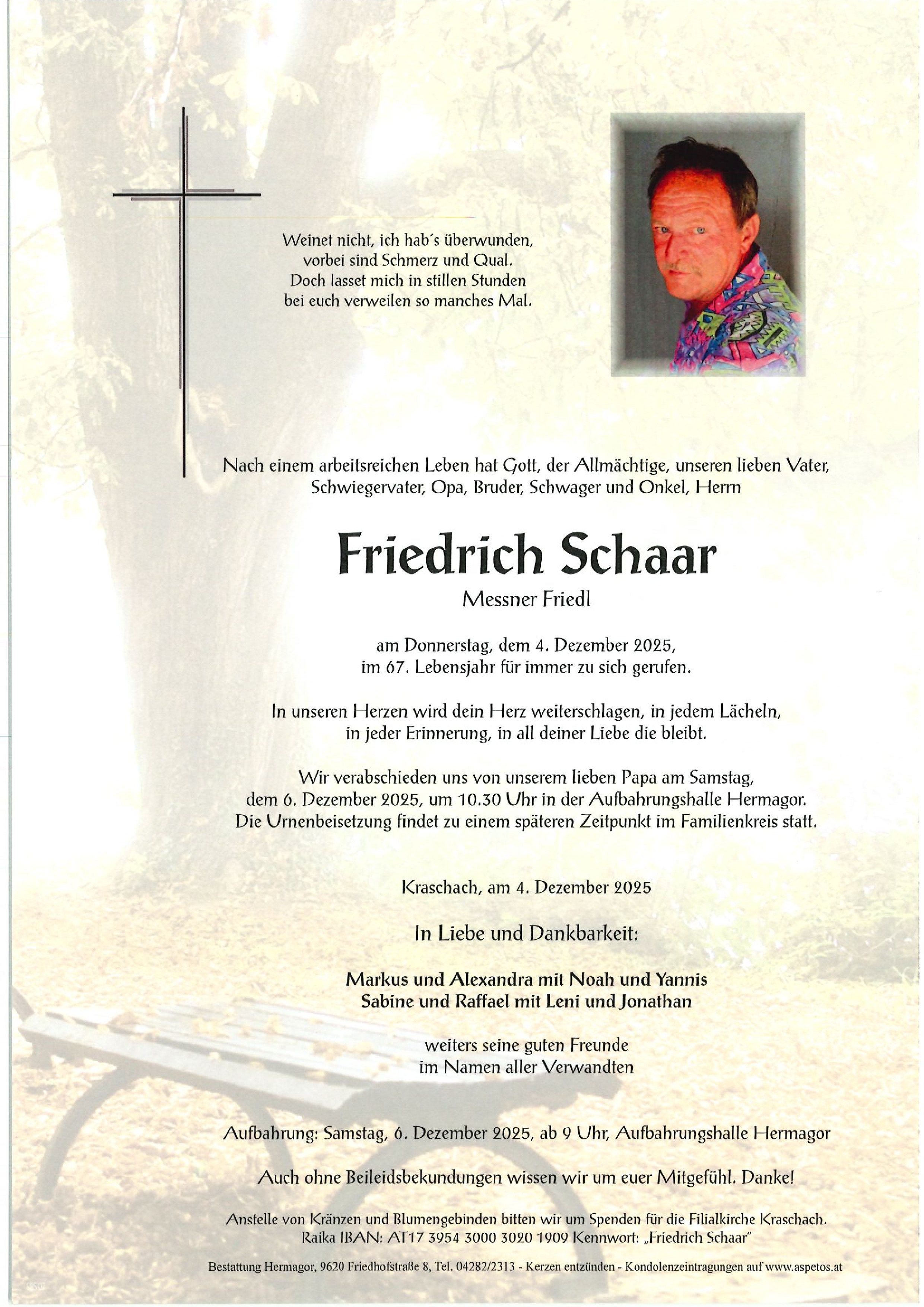 Traueranzeige von Friedrich Schaar