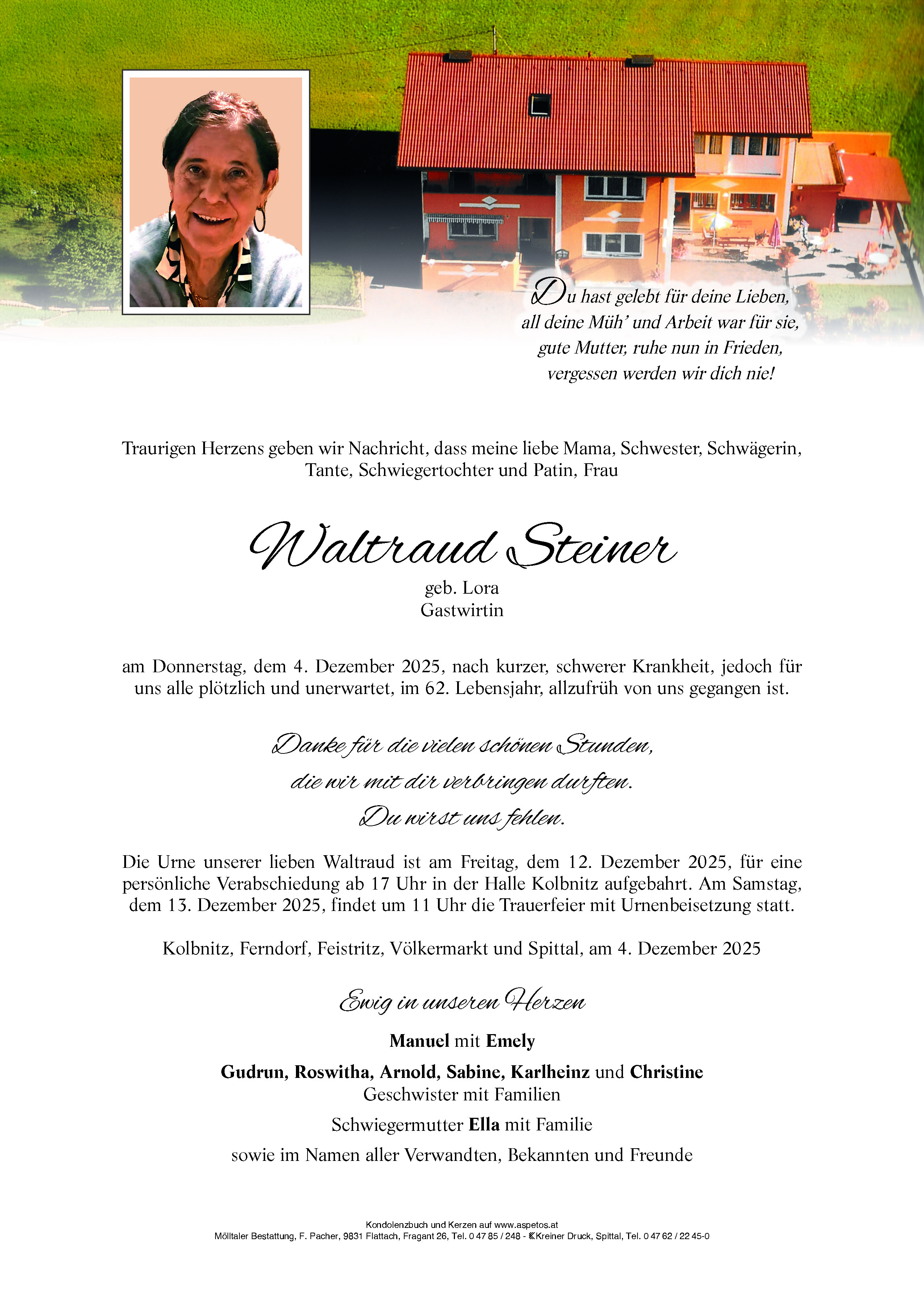 Traueranzeige von Waltraud Steiner