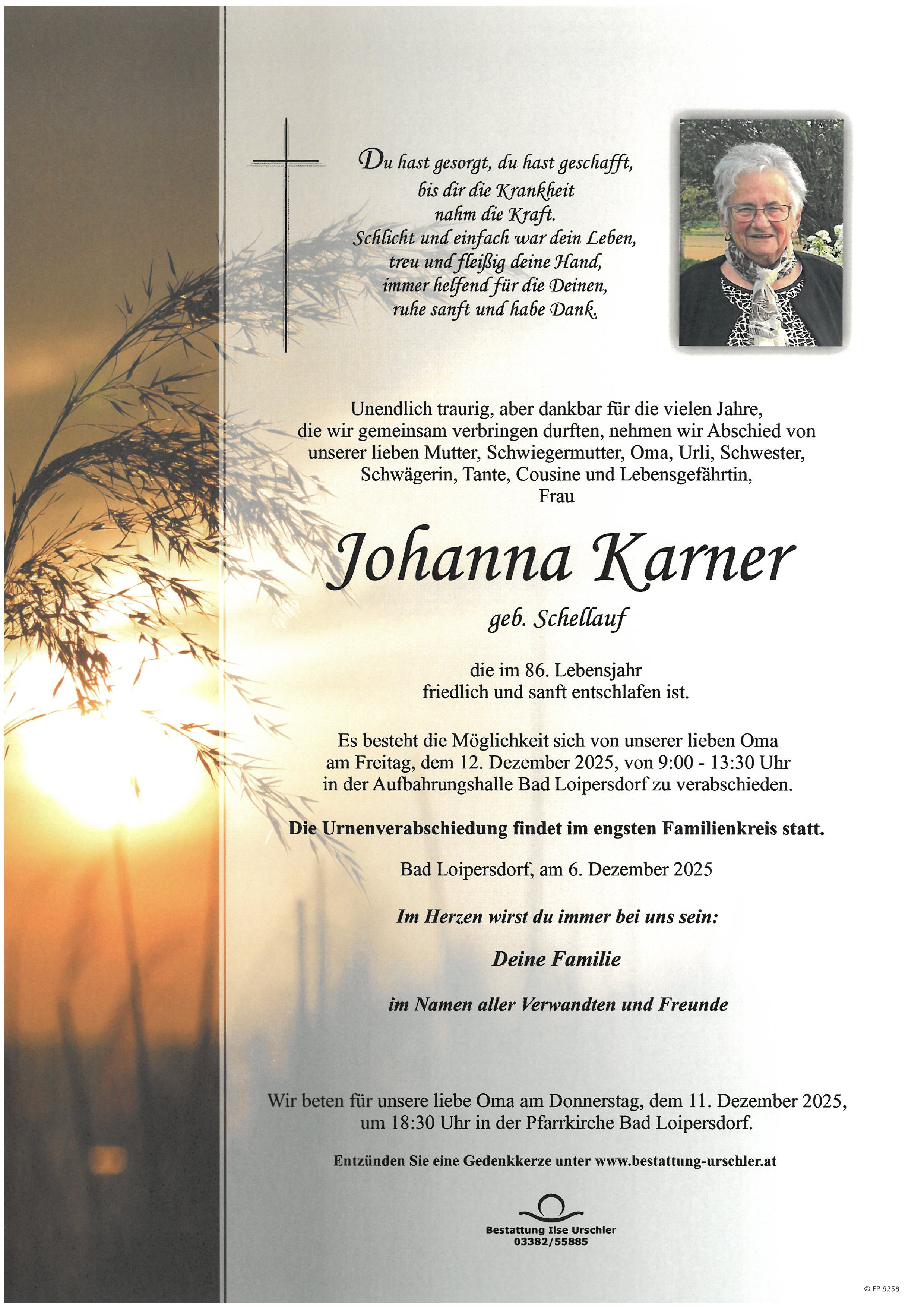 Traueranzeige von Johanna Karner