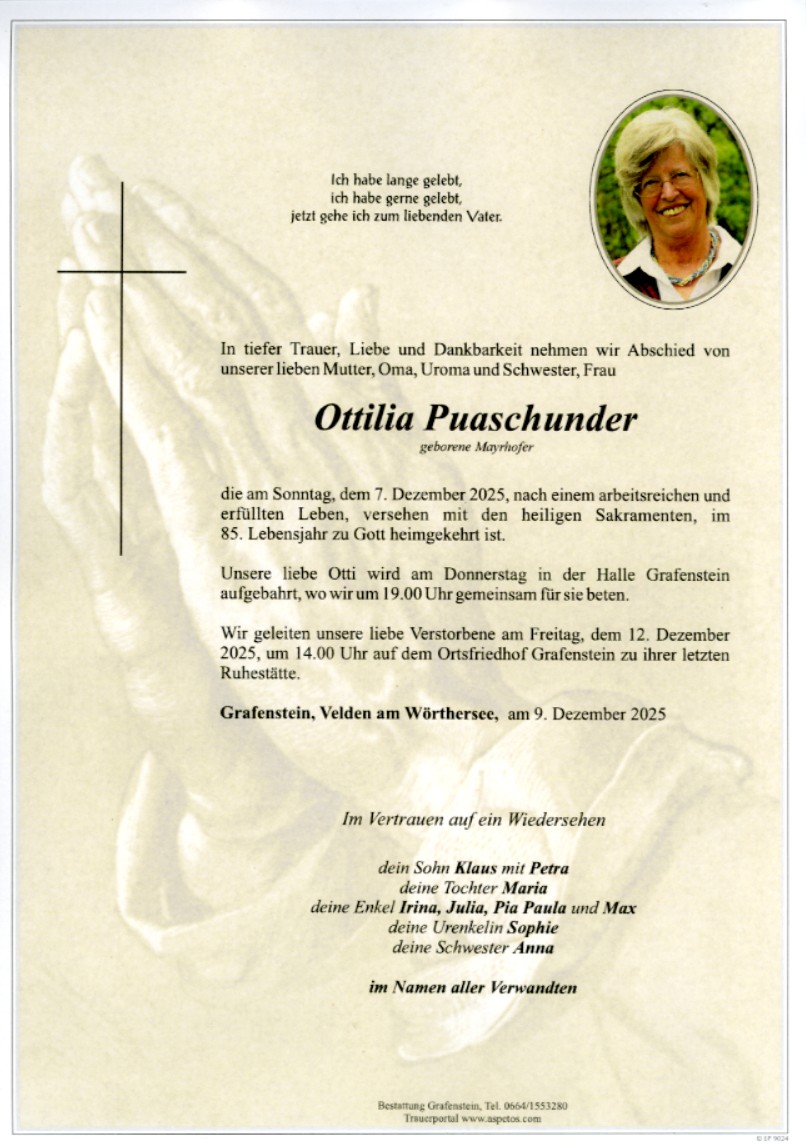 Traueranzeige von Ottilia Puaschunder