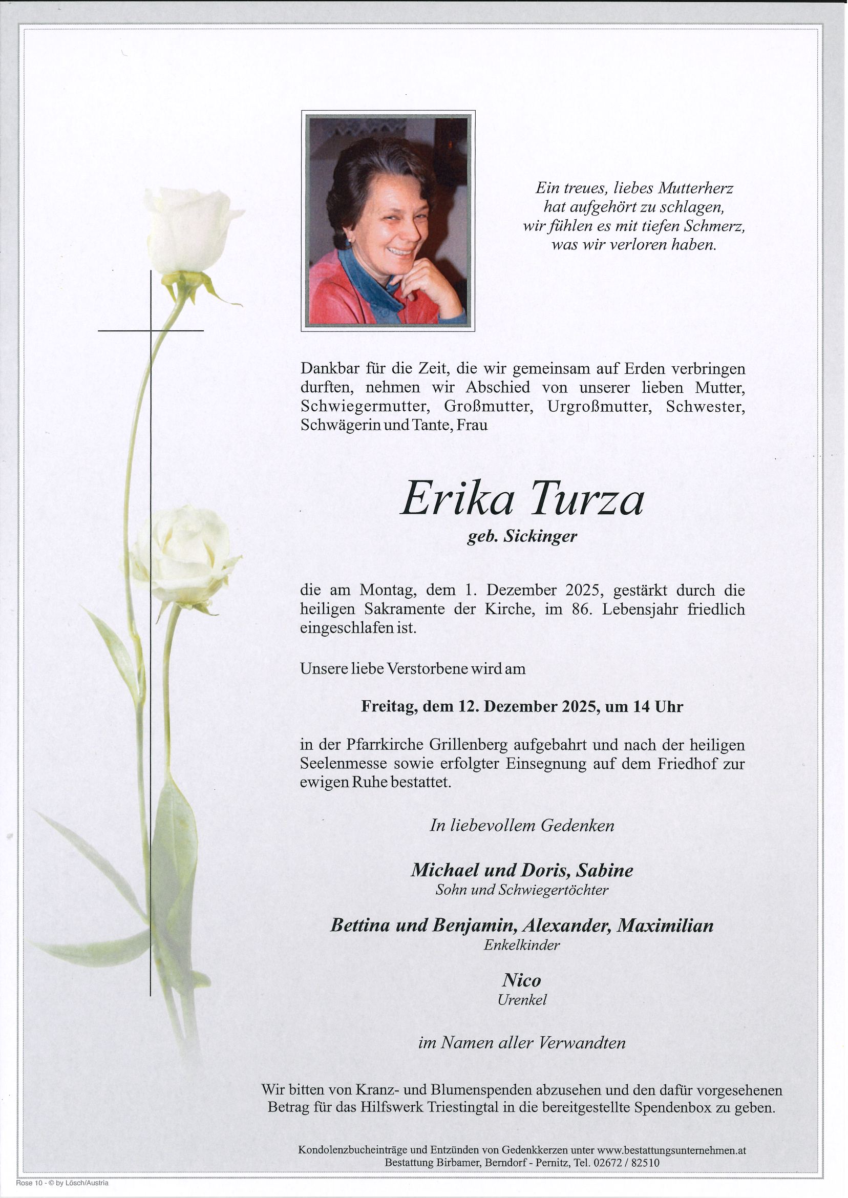 Traueranzeige von Erika Turza