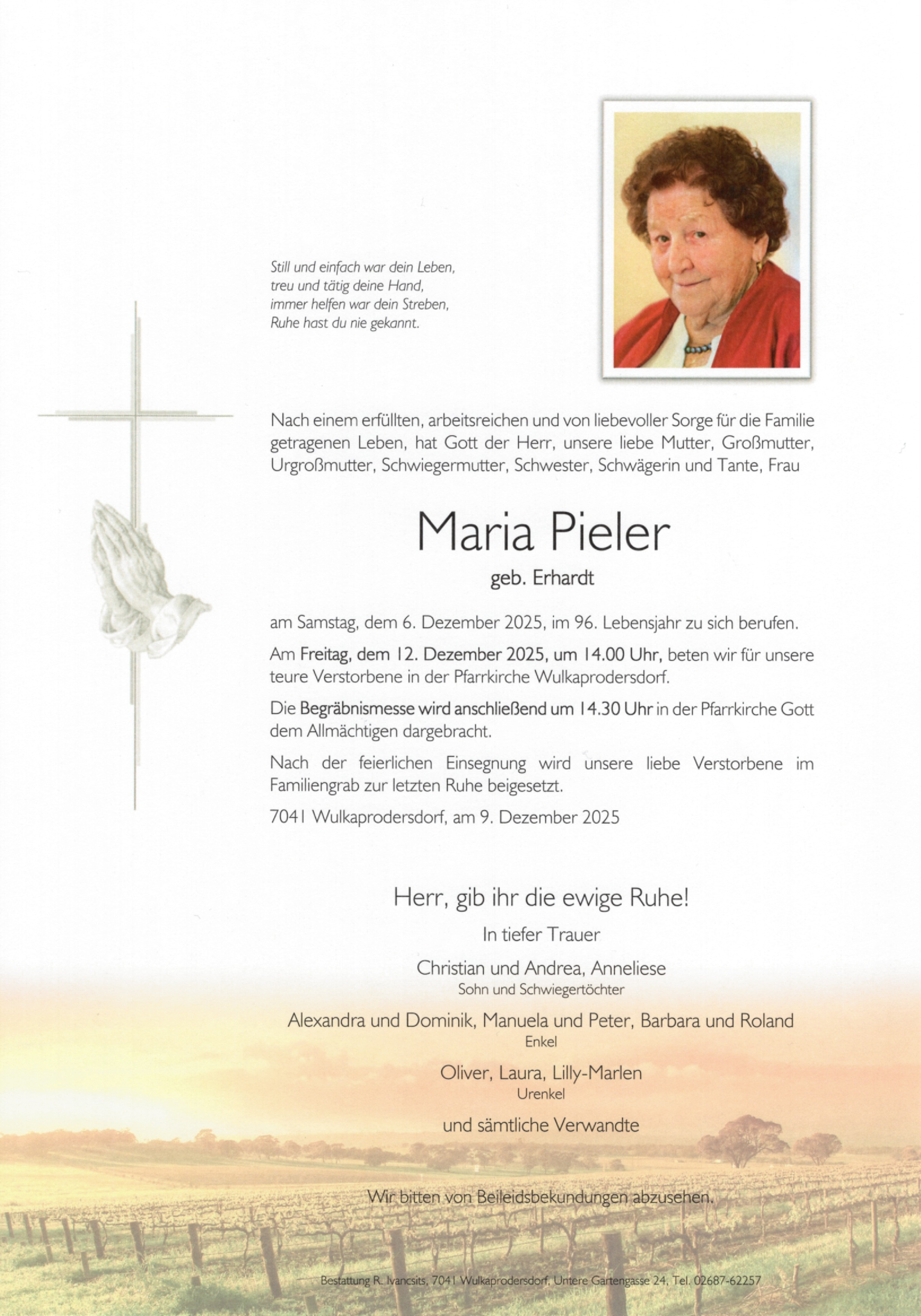 Traueranzeige von Maria Pieler