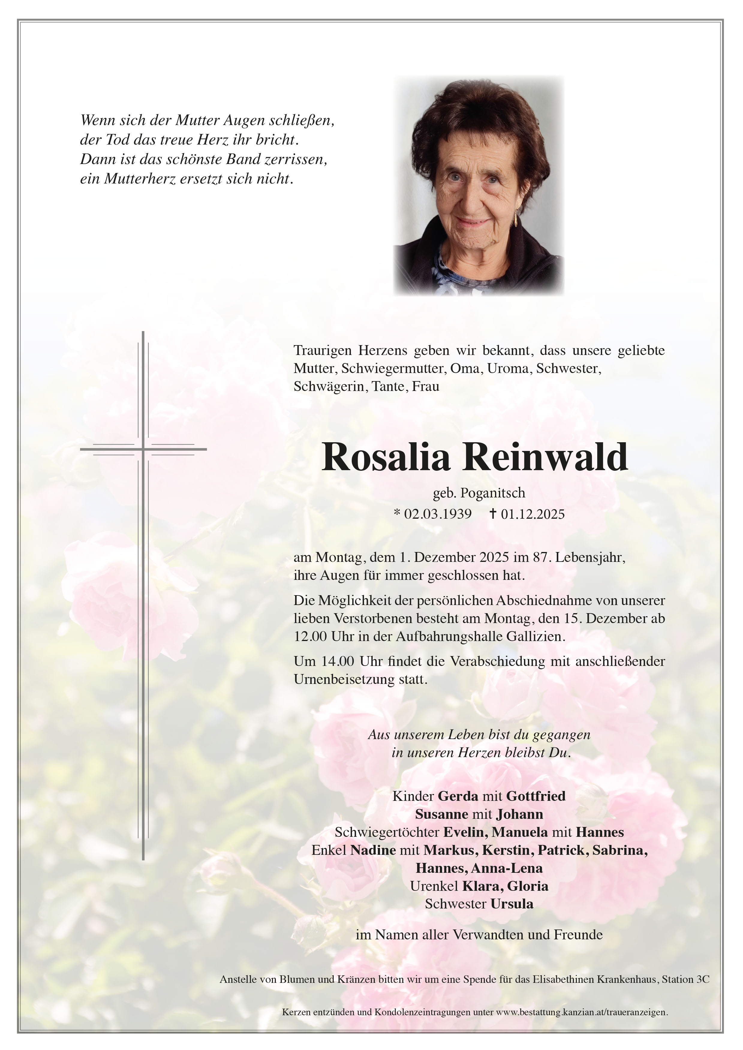 Traueranzeige von Rosalia Reinwald