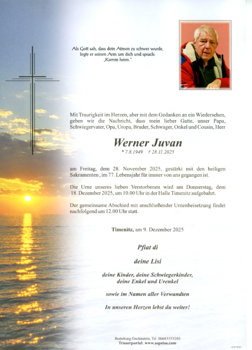 Traueranzeige von Werner Juvan