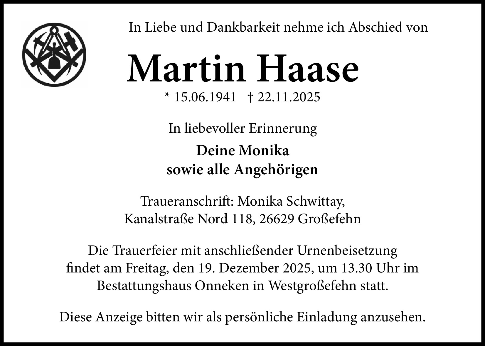 Traueranzeige von Martin Haase