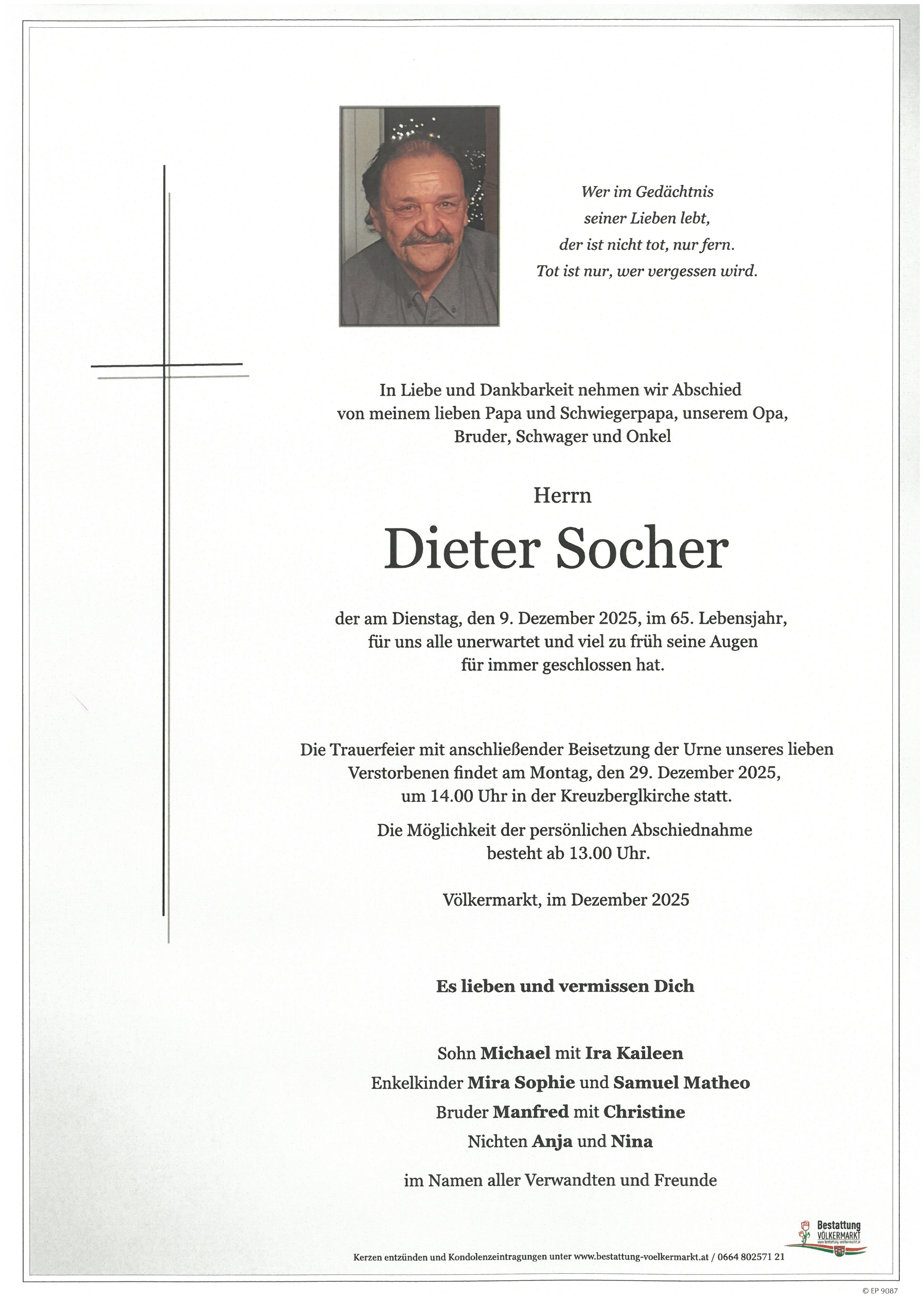 Traueranzeige von Dieter Socher