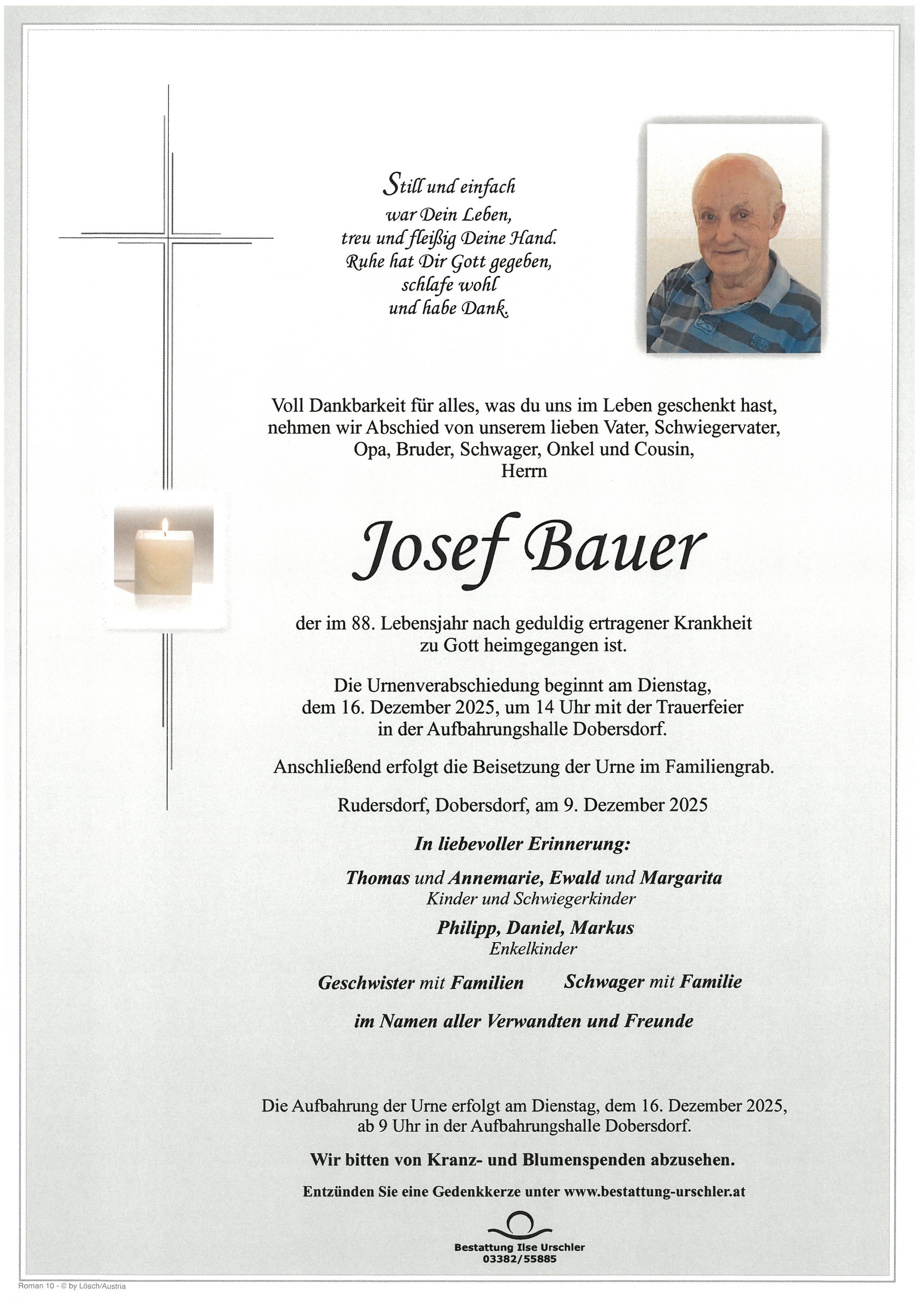 Traueranzeige von Josef Bauer