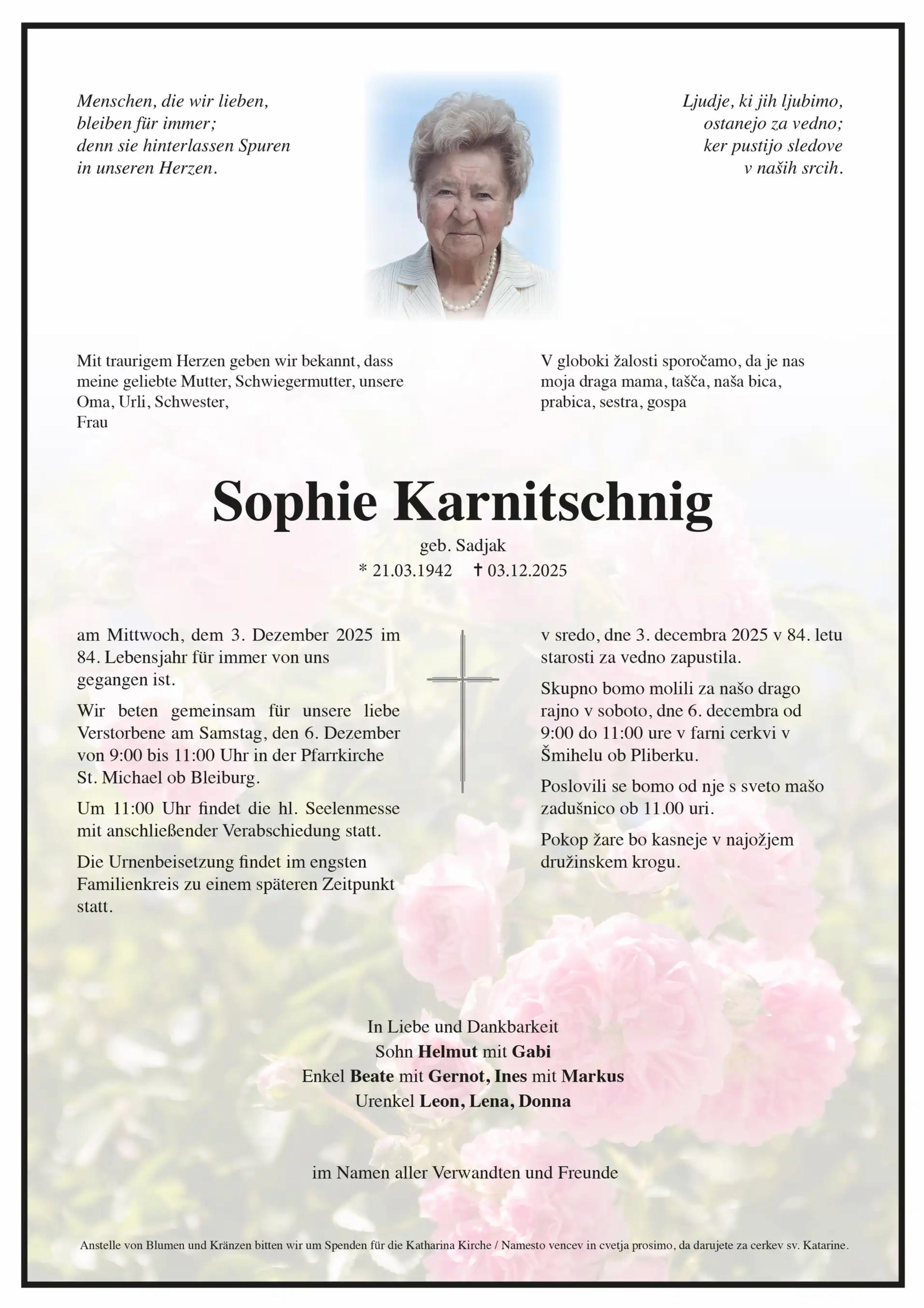 Traueranzeige von Sophie Karnitschnig