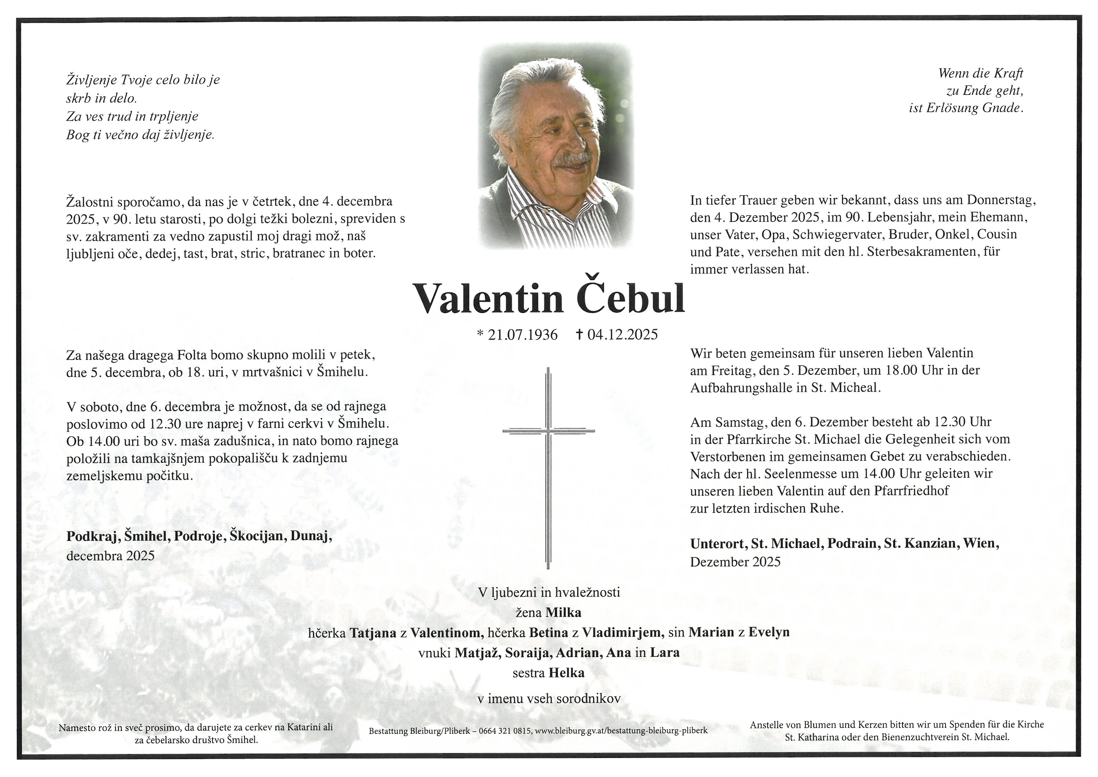 Traueranzeige von Valentin Čebul
