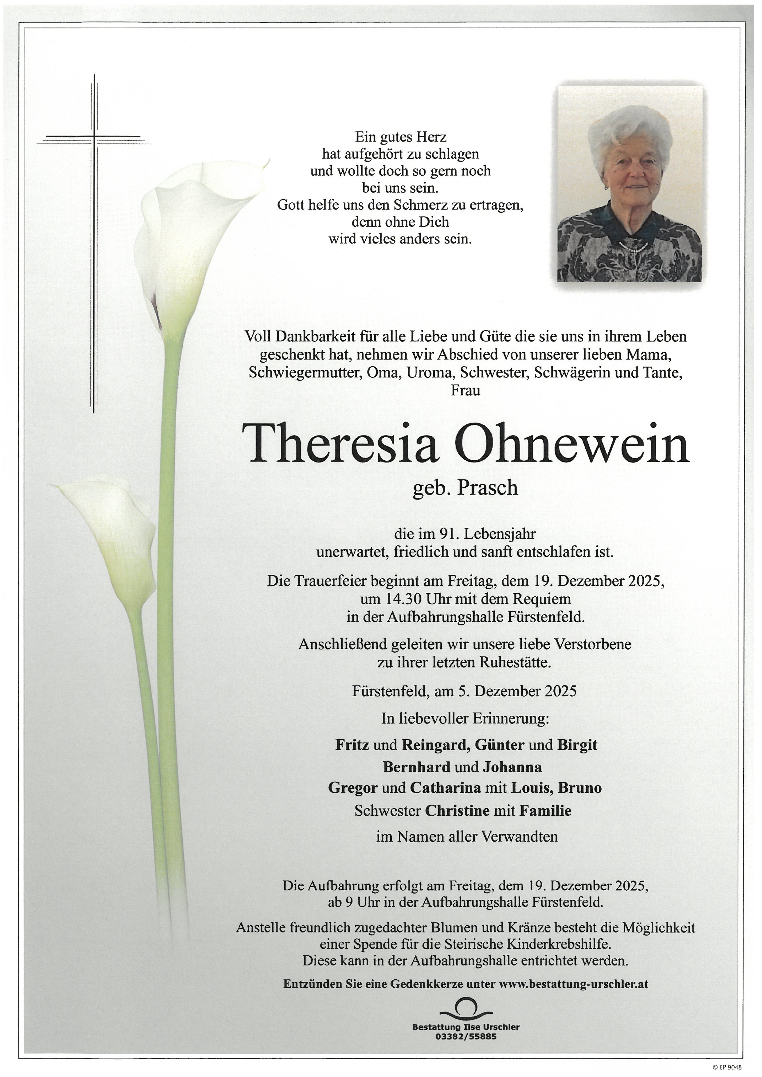 Traueranzeige von Theresia Ohnewein