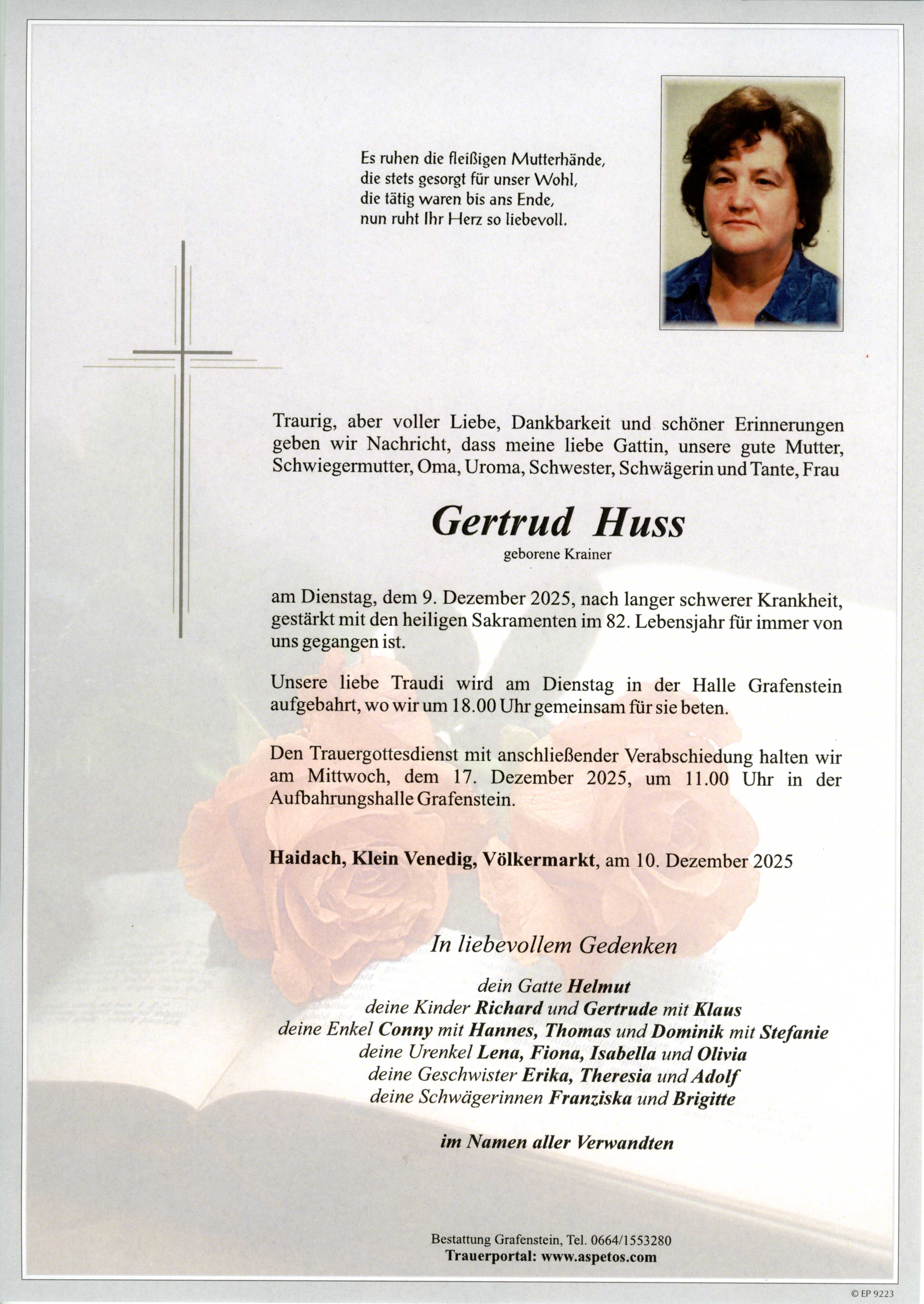 Traueranzeige von Gertrud Huss