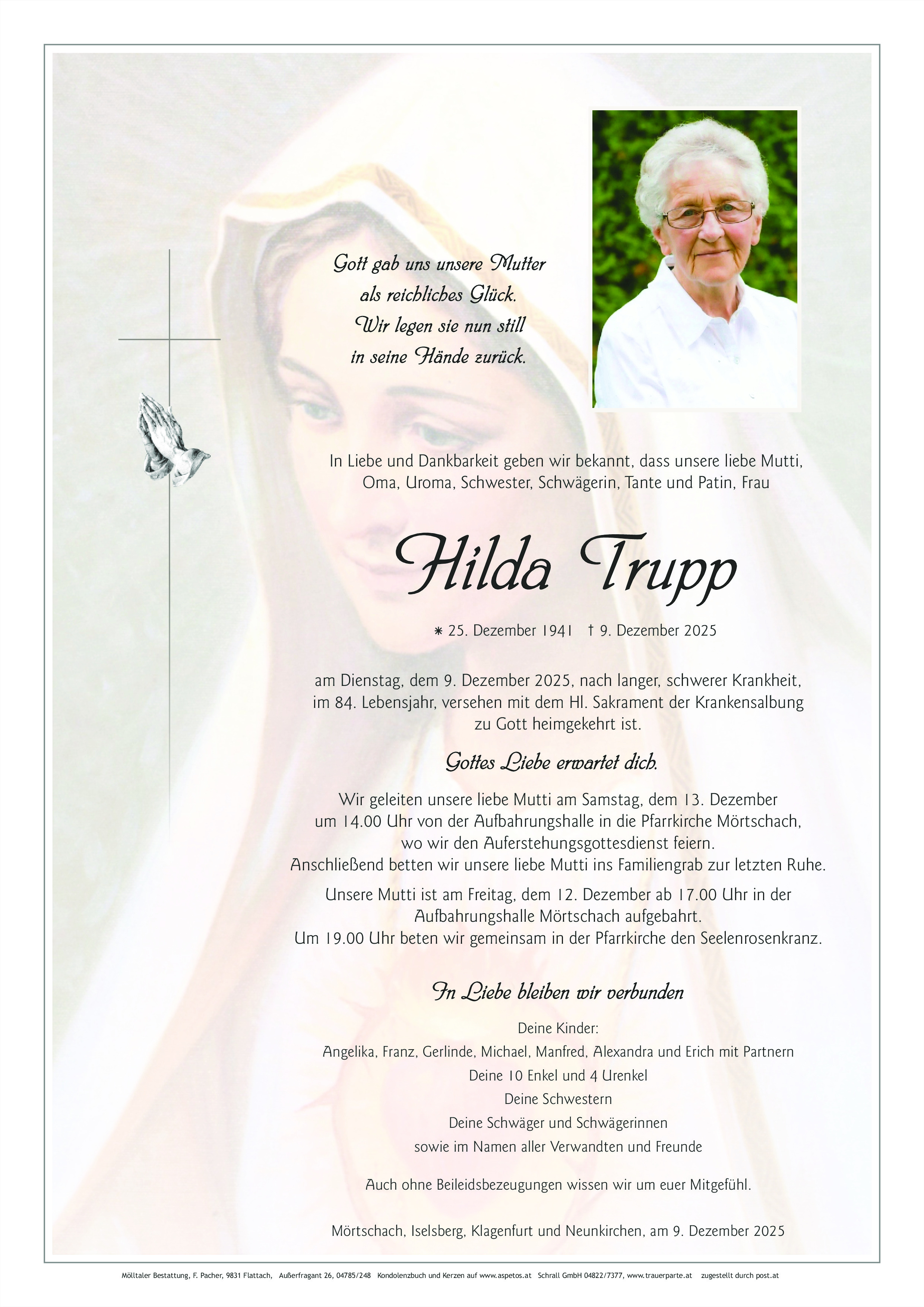 Traueranzeige von Hilda Trupp