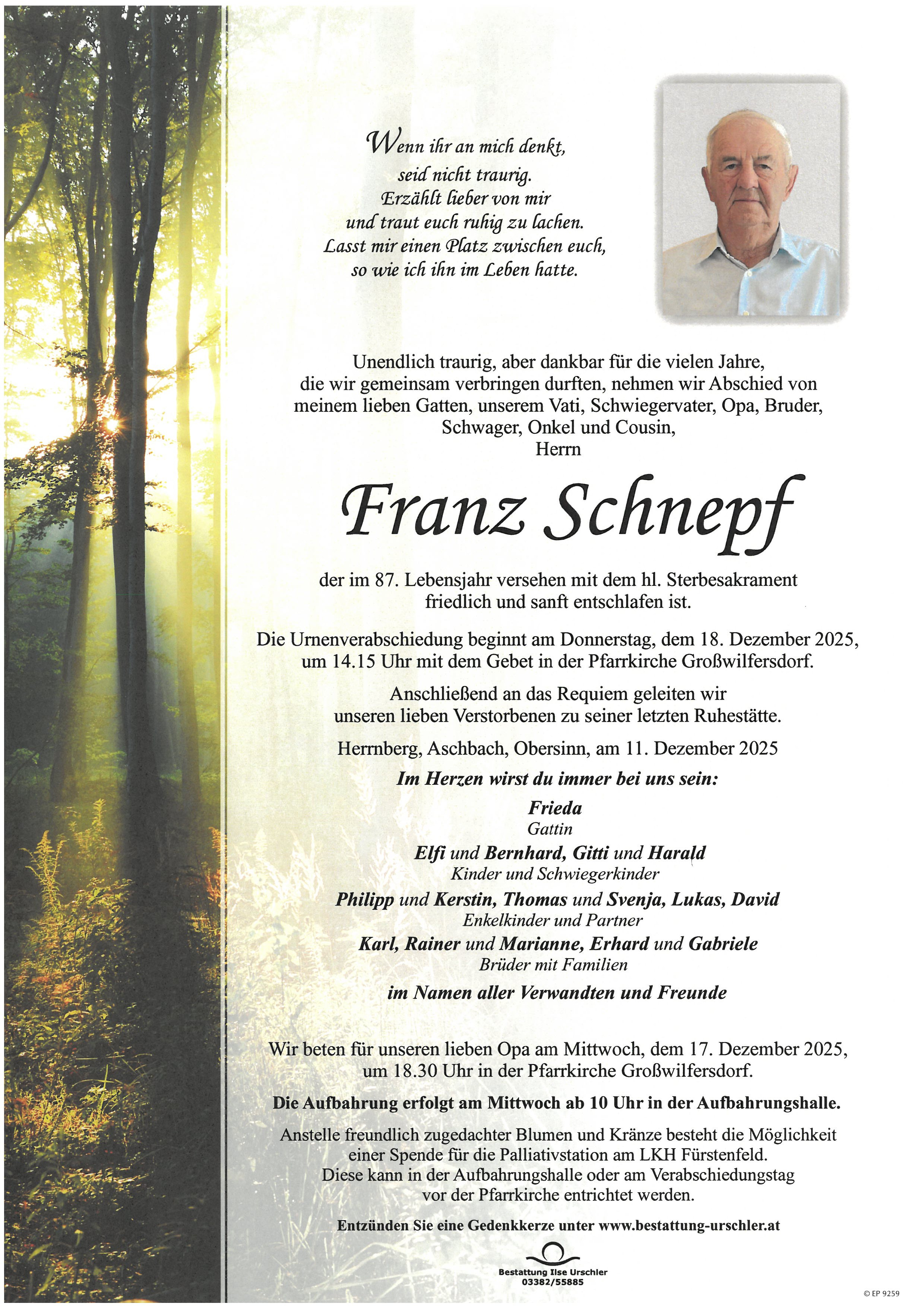 Traueranzeige von Franz Schnepf