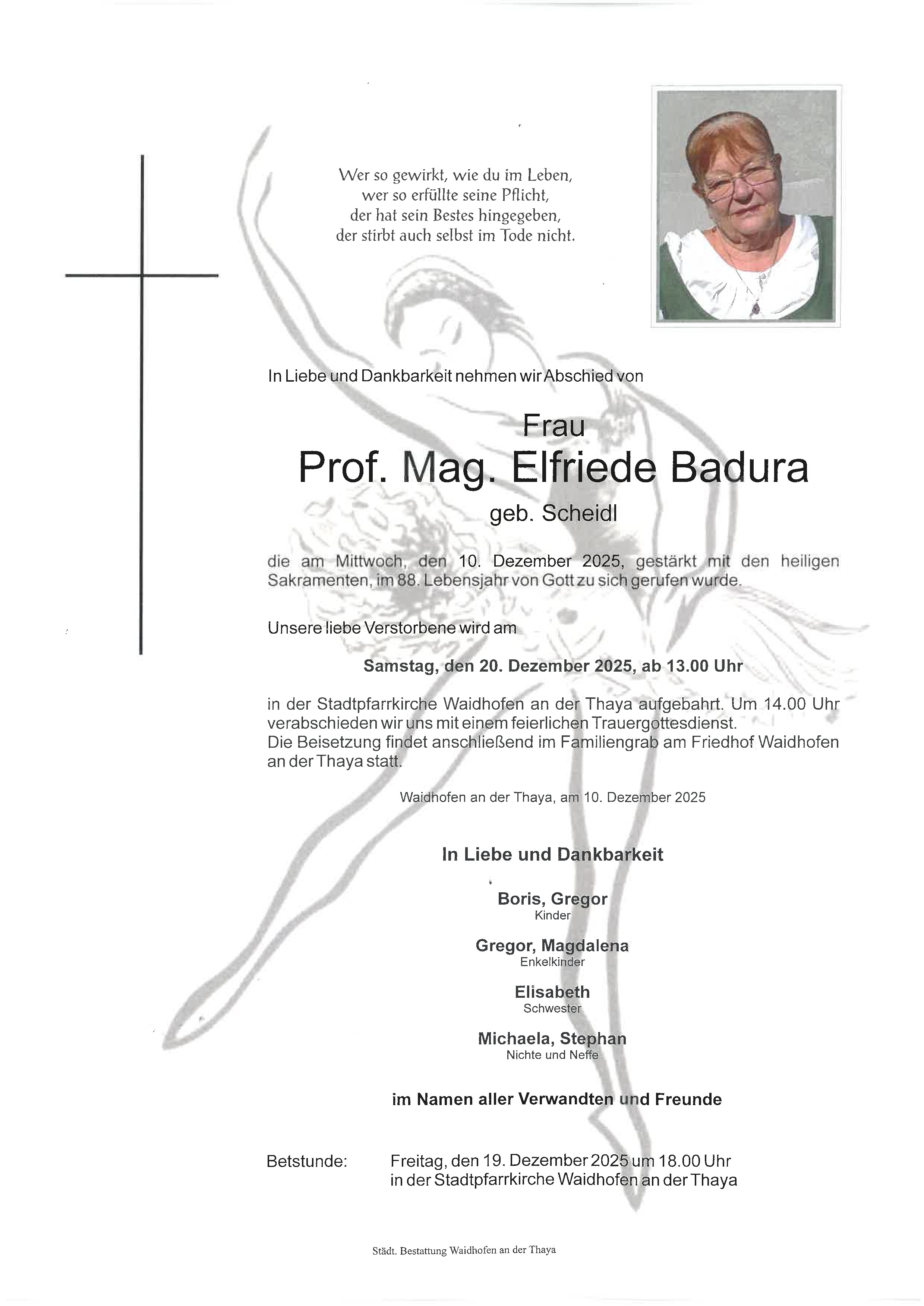 Traueranzeige von Mag. Elfriede Badura