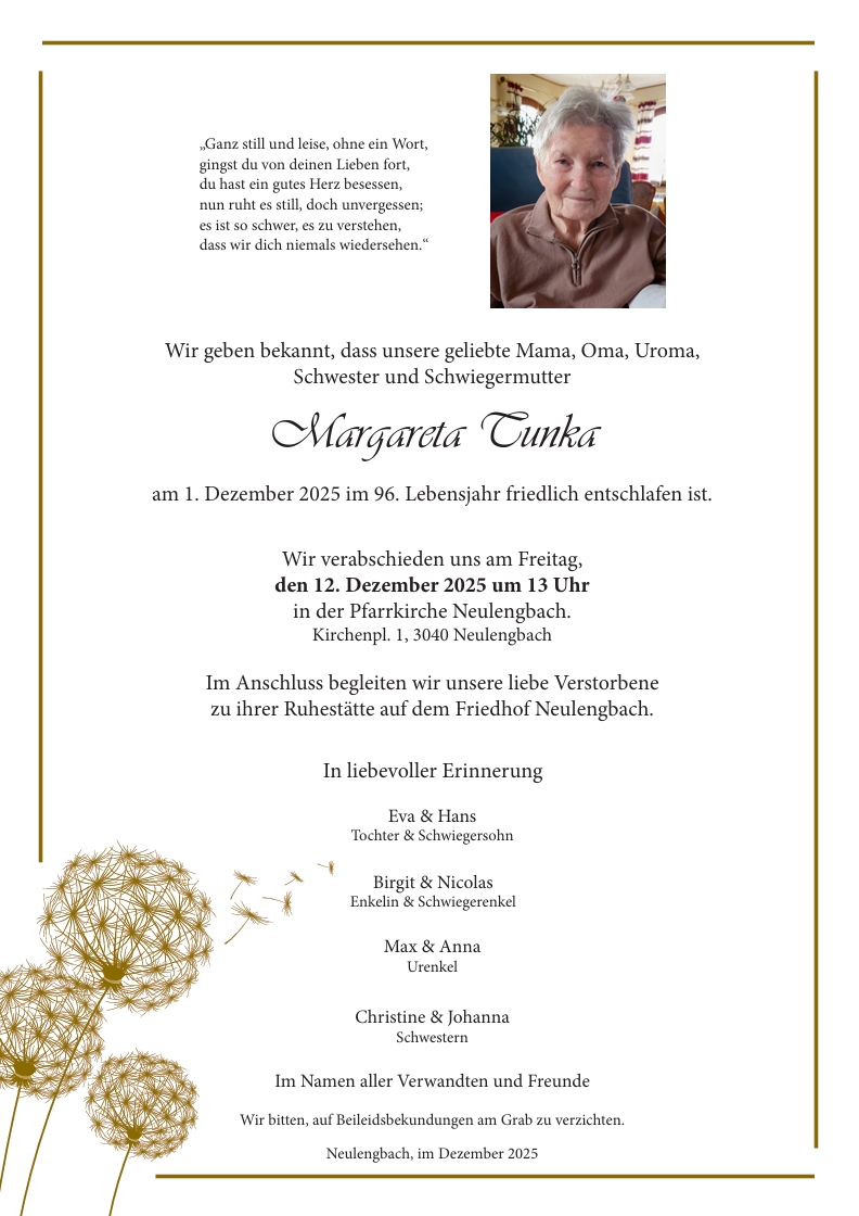 Traueranzeige von Margareta Tunka