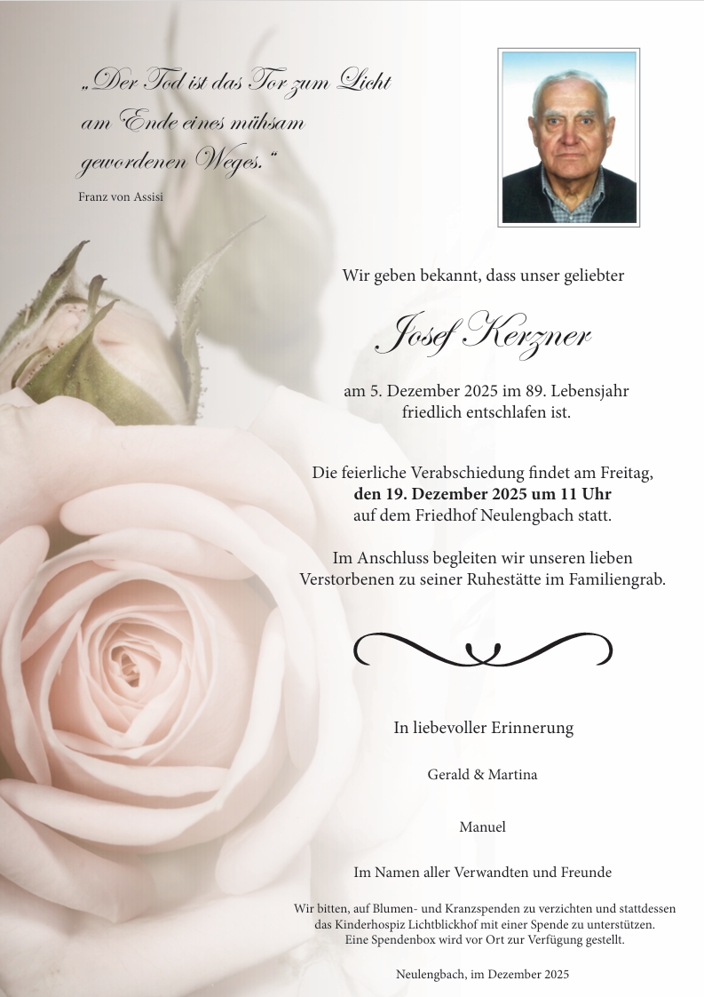 Traueranzeige von Josef Kerzner