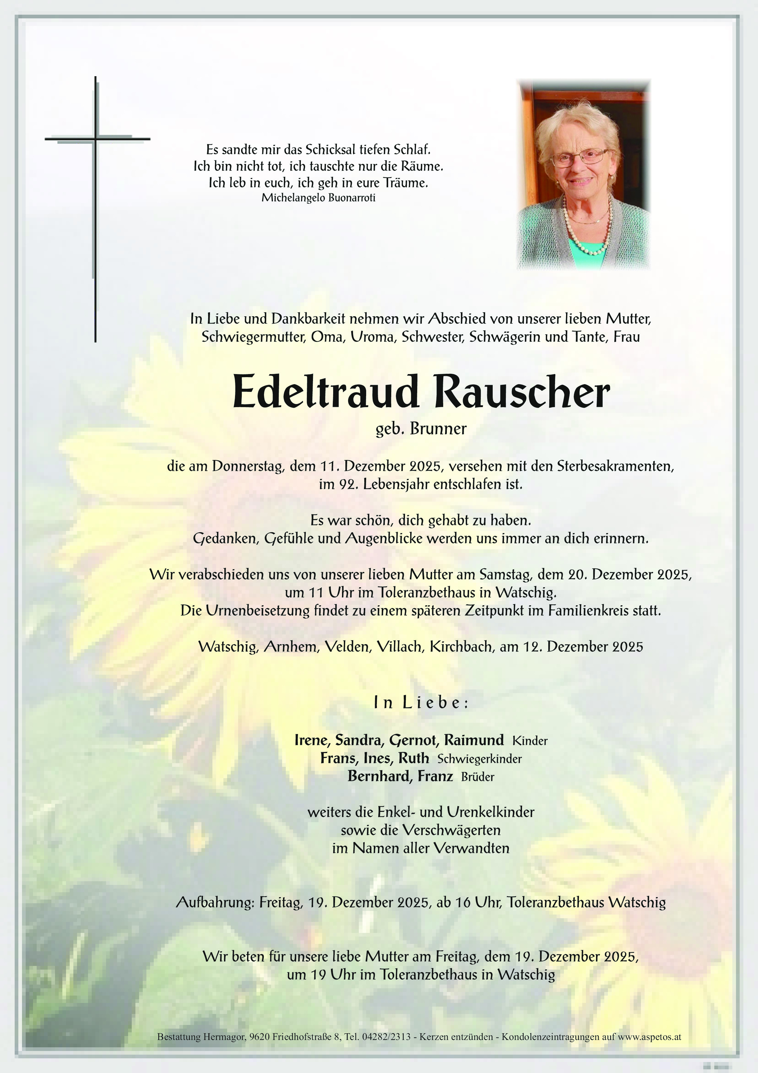 Traueranzeige von Edeltraud Rauscher
