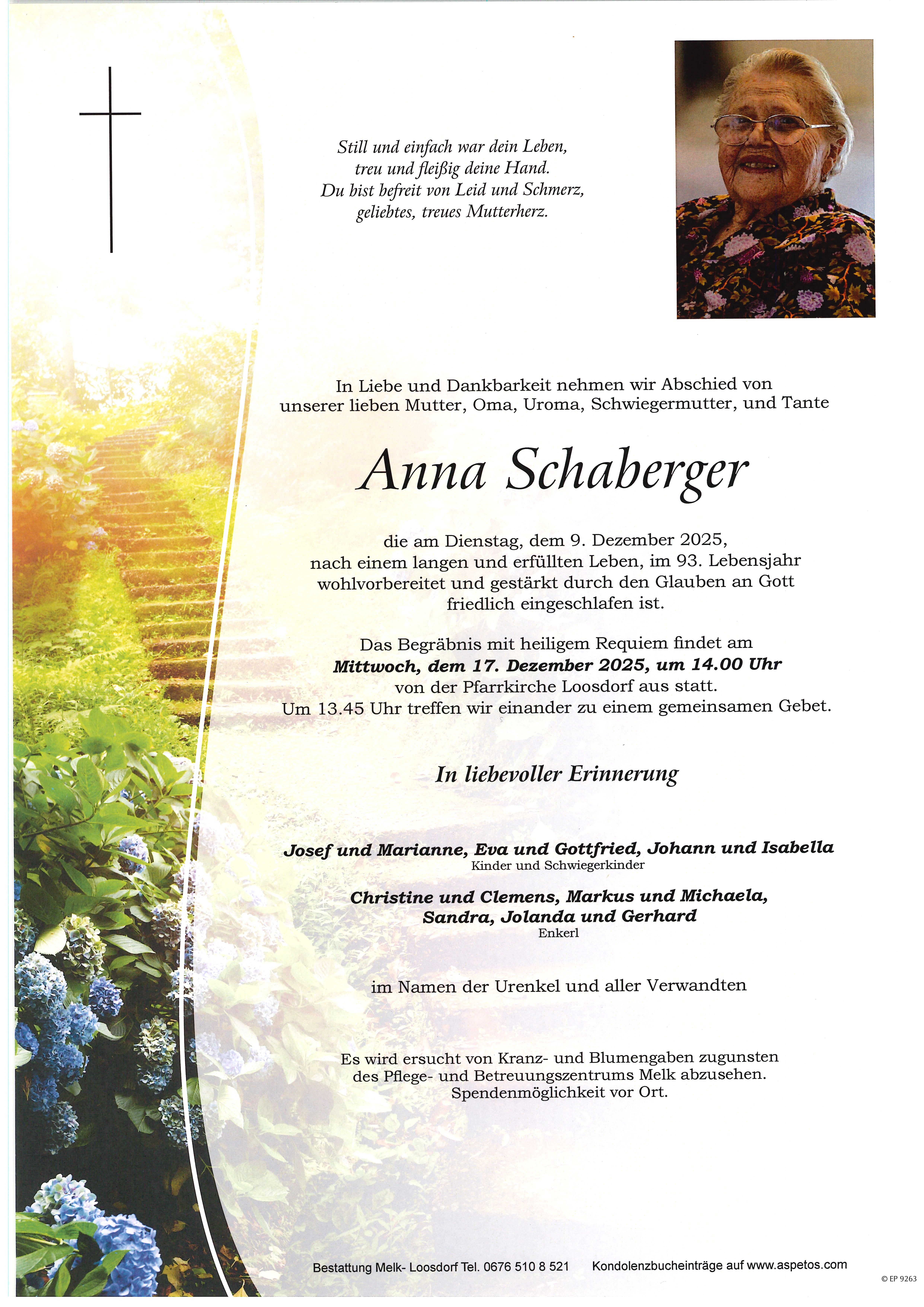 Traueranzeige von Anna Schaberger