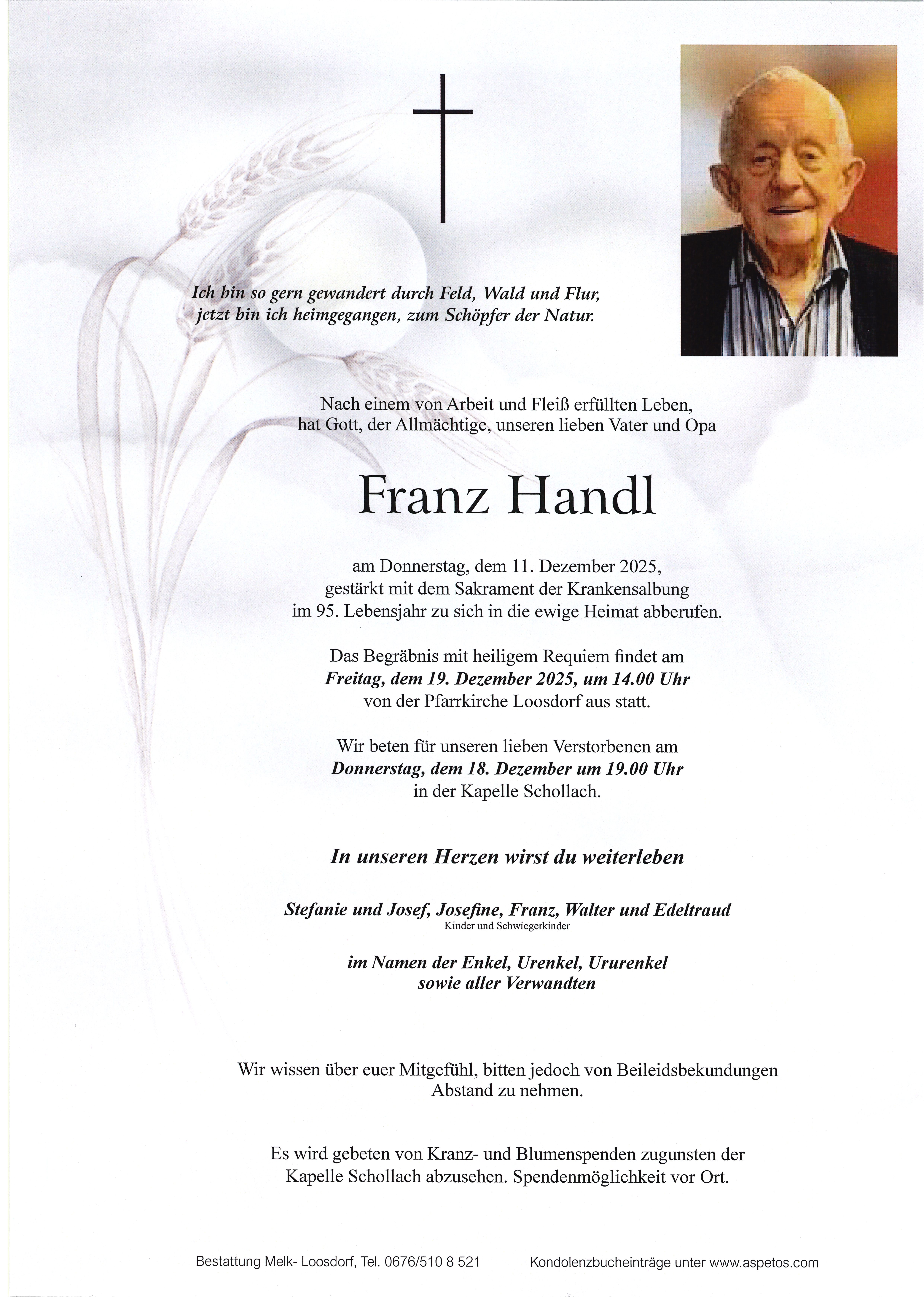 Traueranzeige von Franz Handl