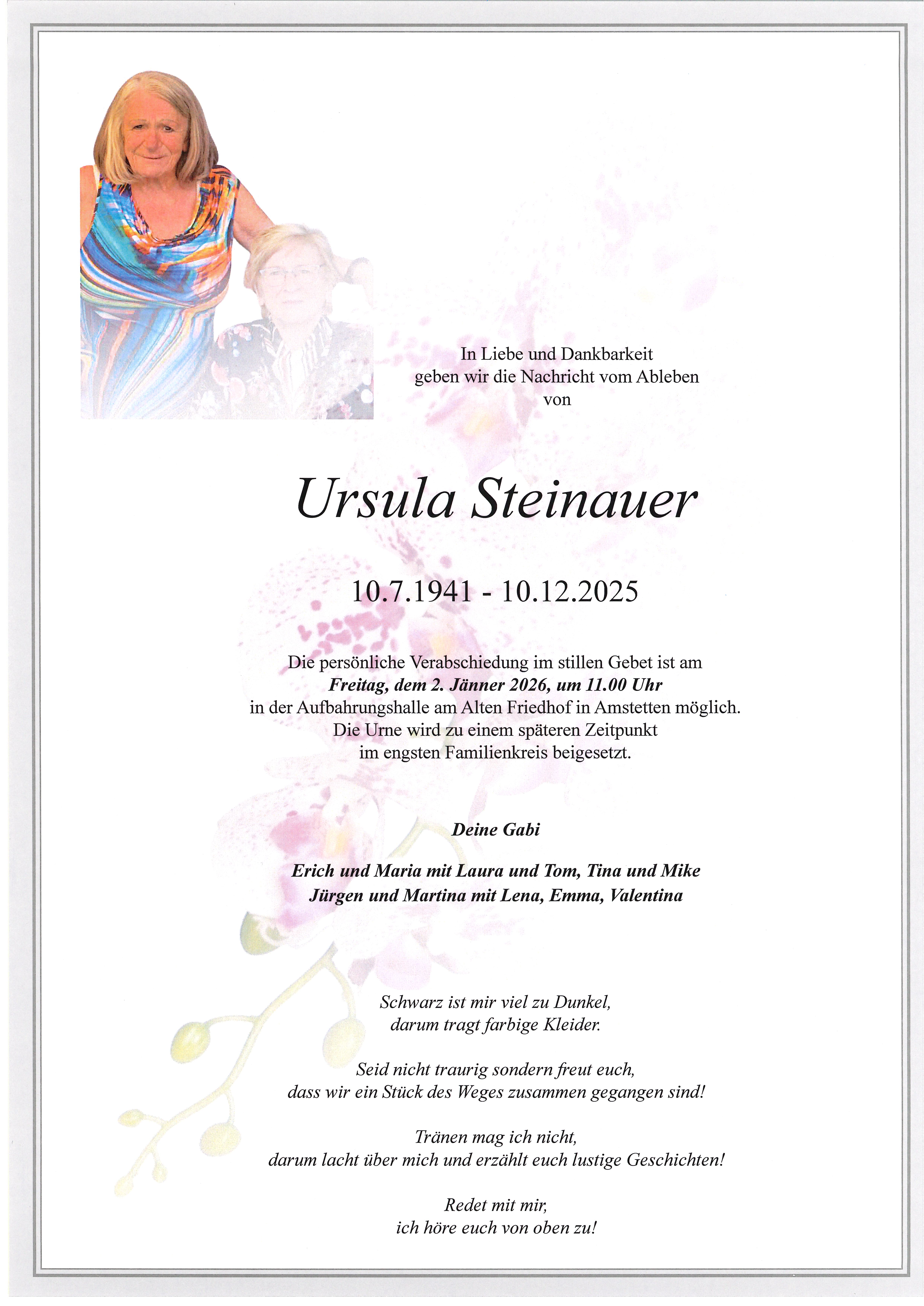 Traueranzeige von Ursula Steinauer