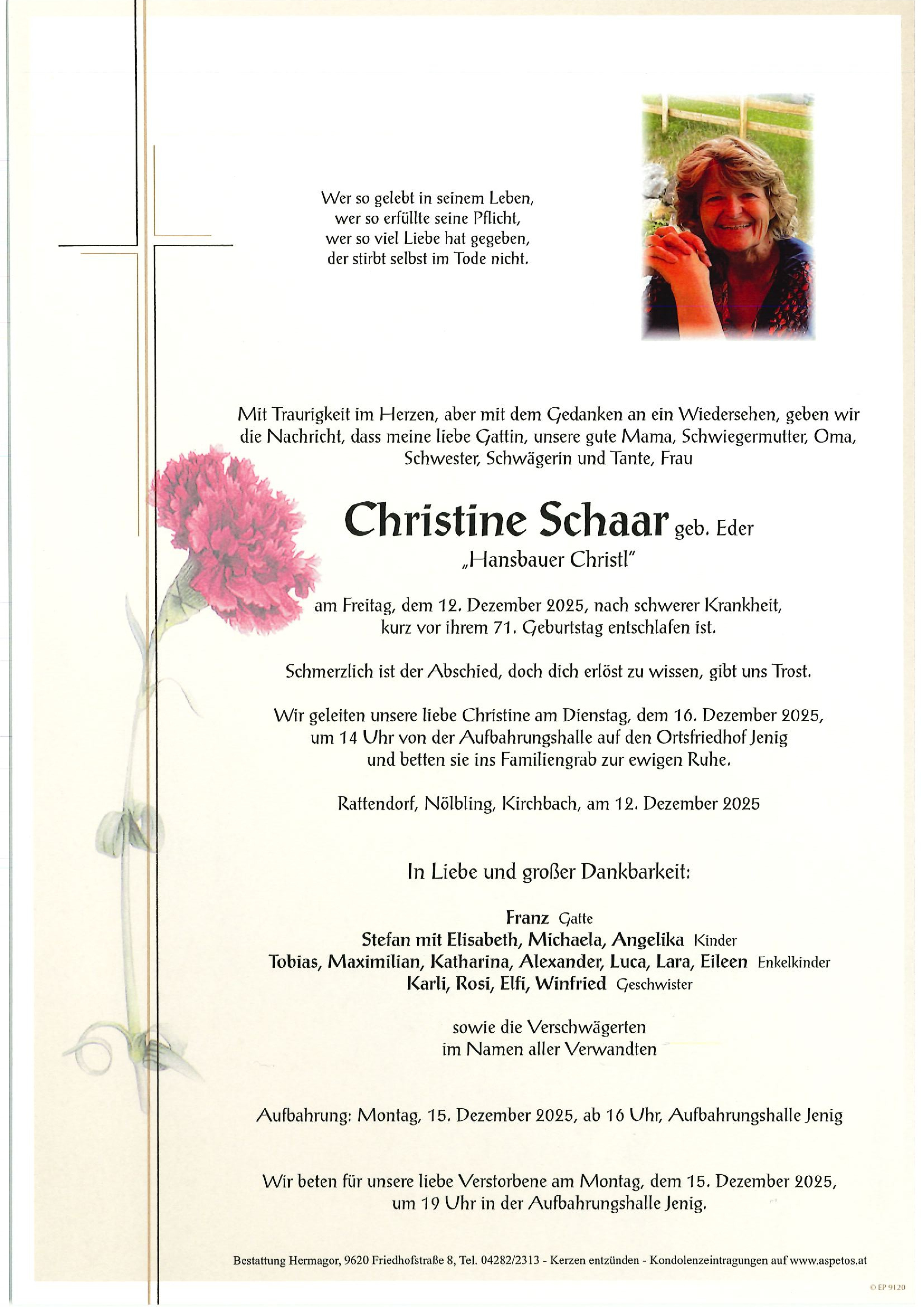 Traueranzeige von Christine Schaar