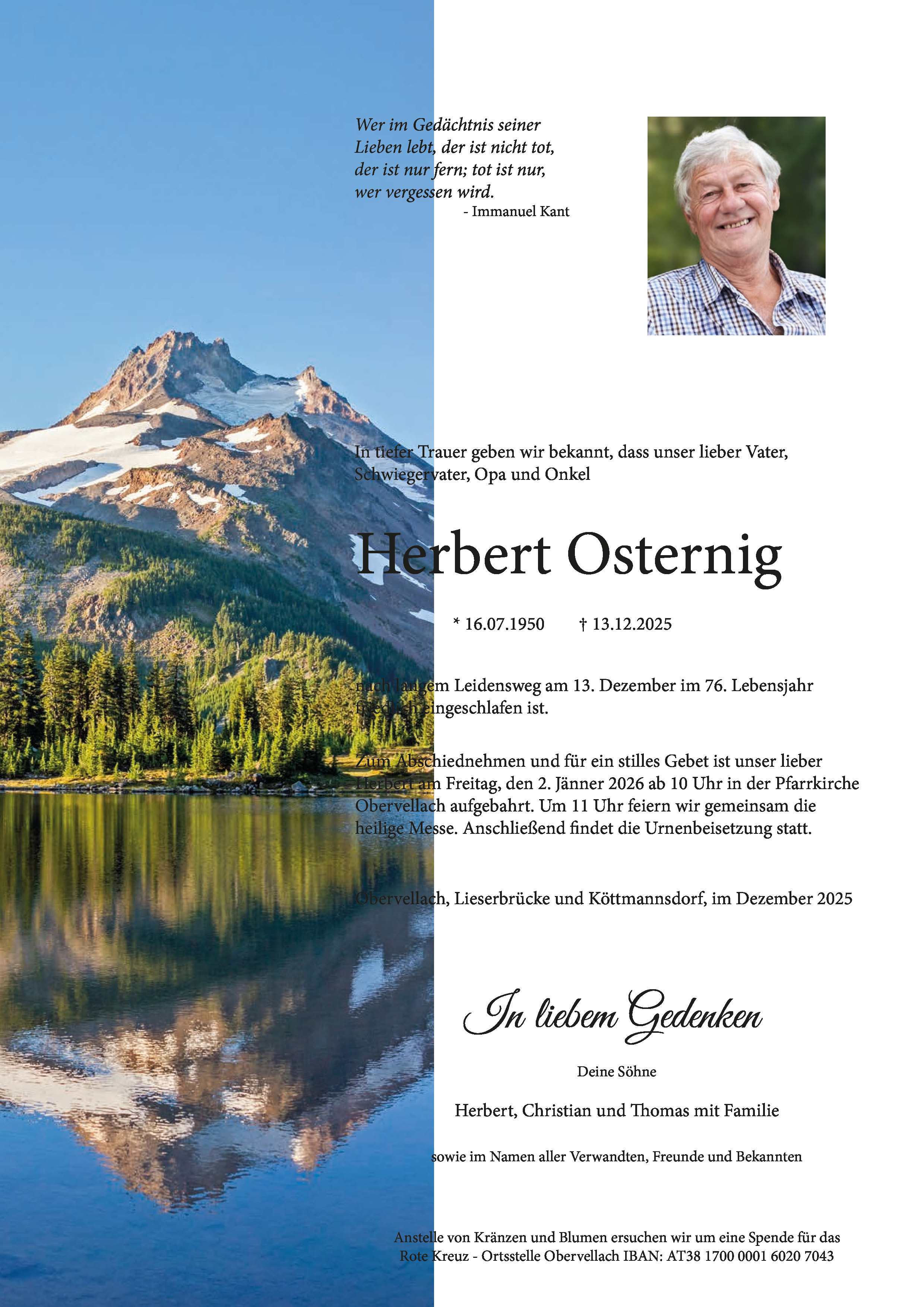 Traueranzeige von Herbert Osternig