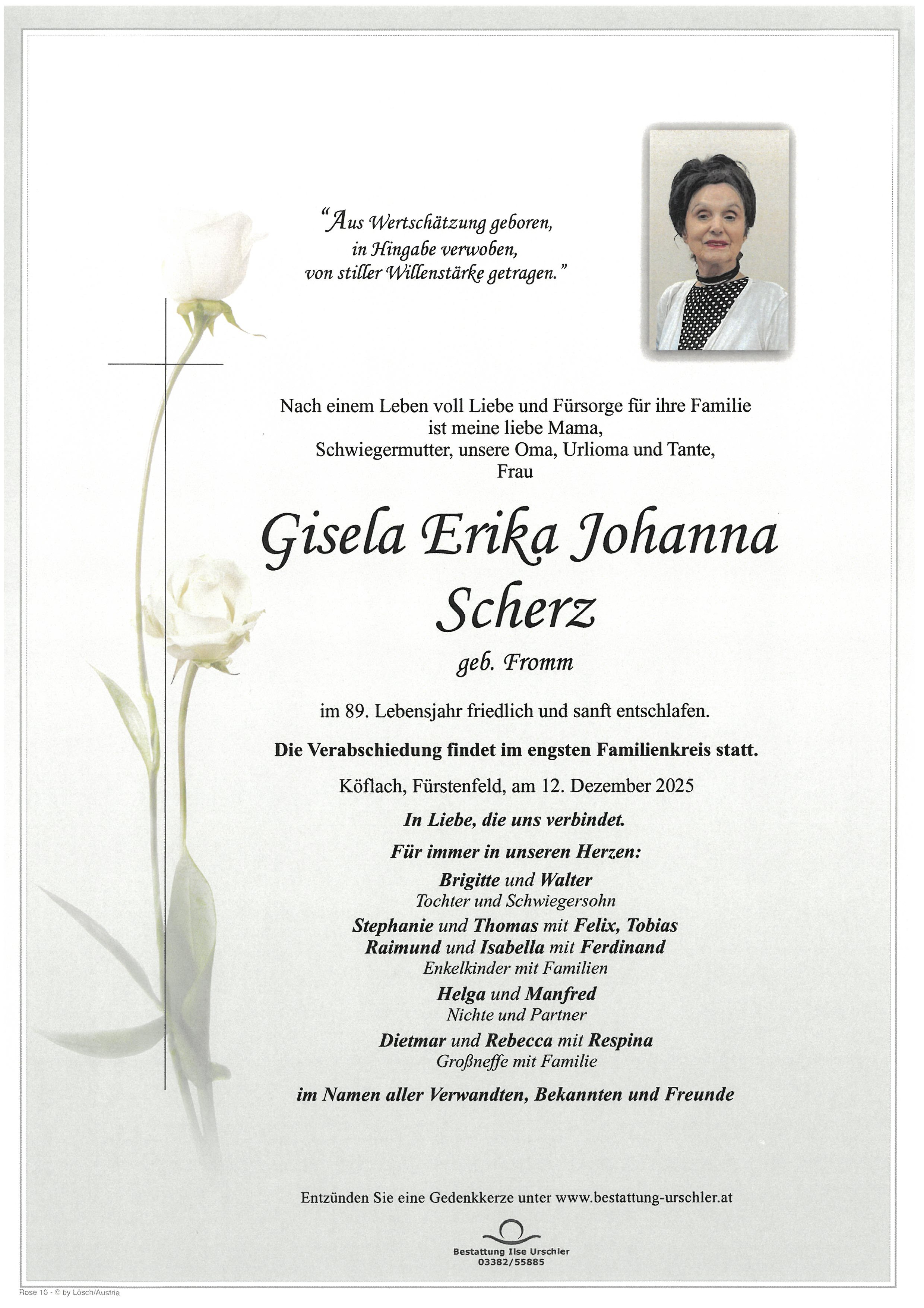 Traueranzeige von Gisela Erika Johanna Scherz