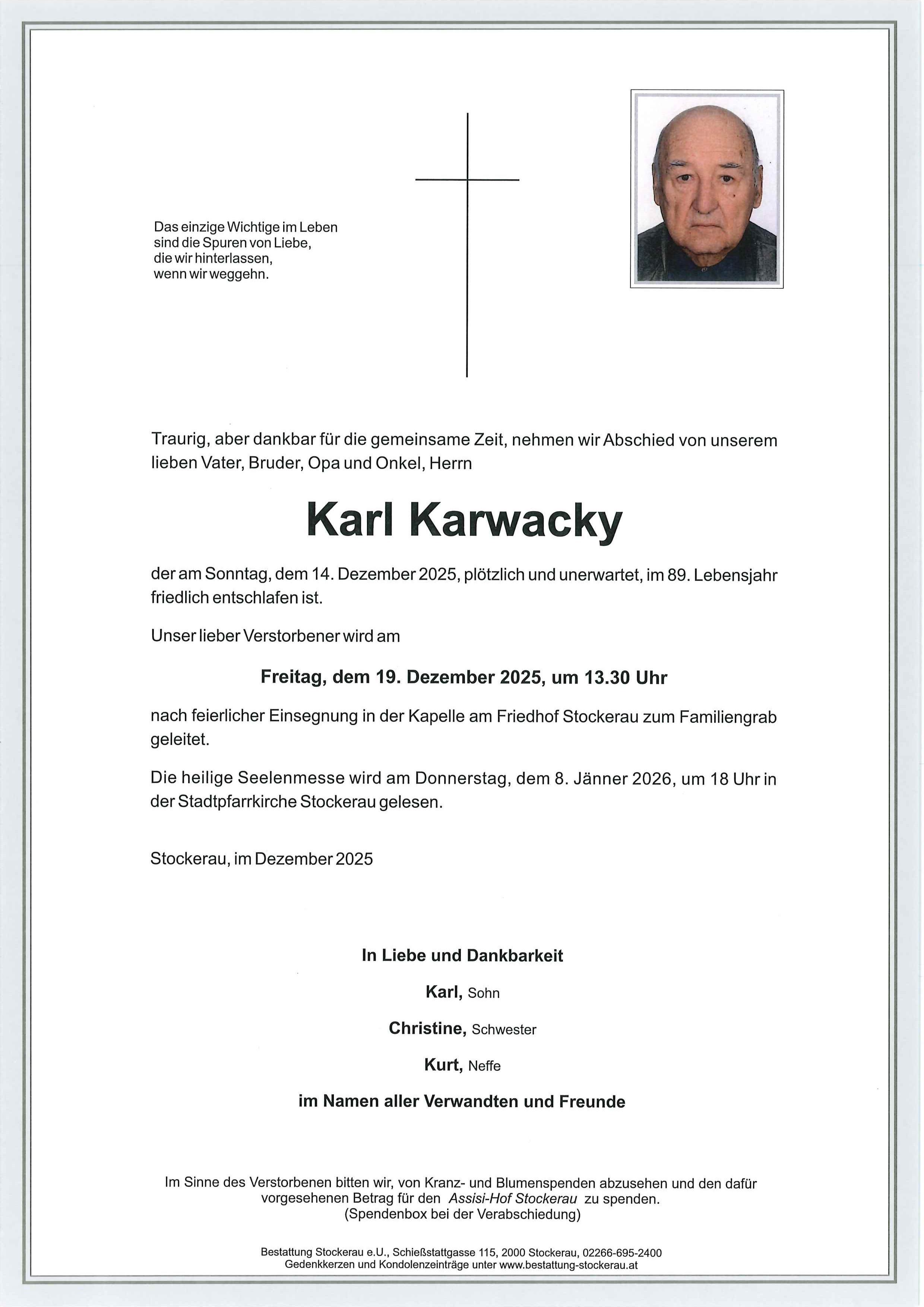 Traueranzeige von Karl Karwacky