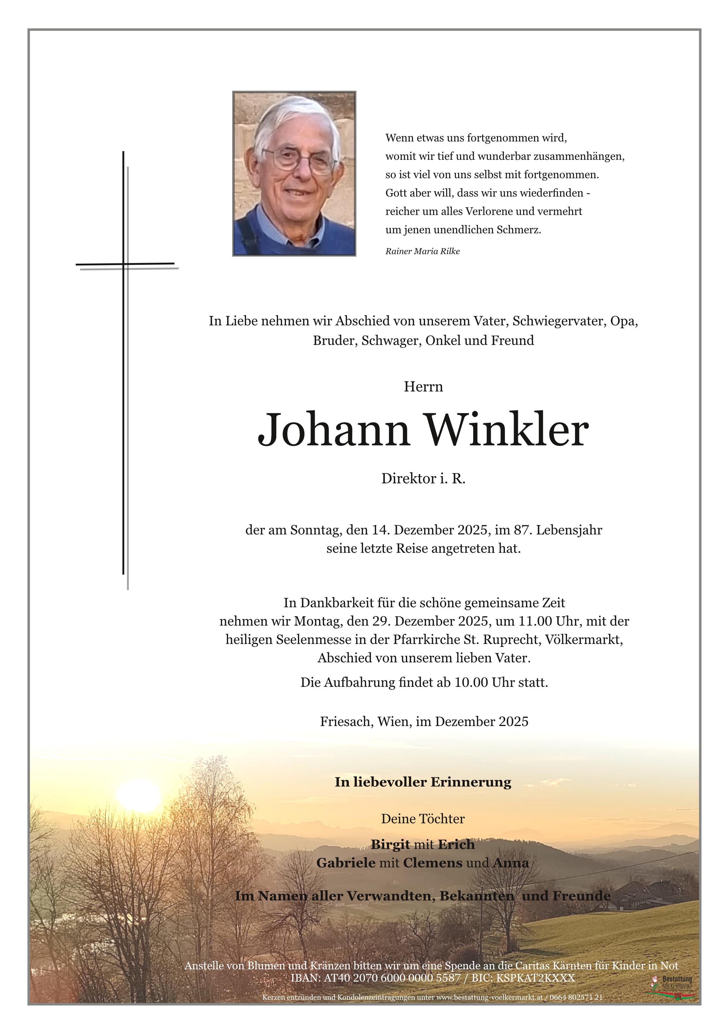 Traueranzeige von Johann Winkler