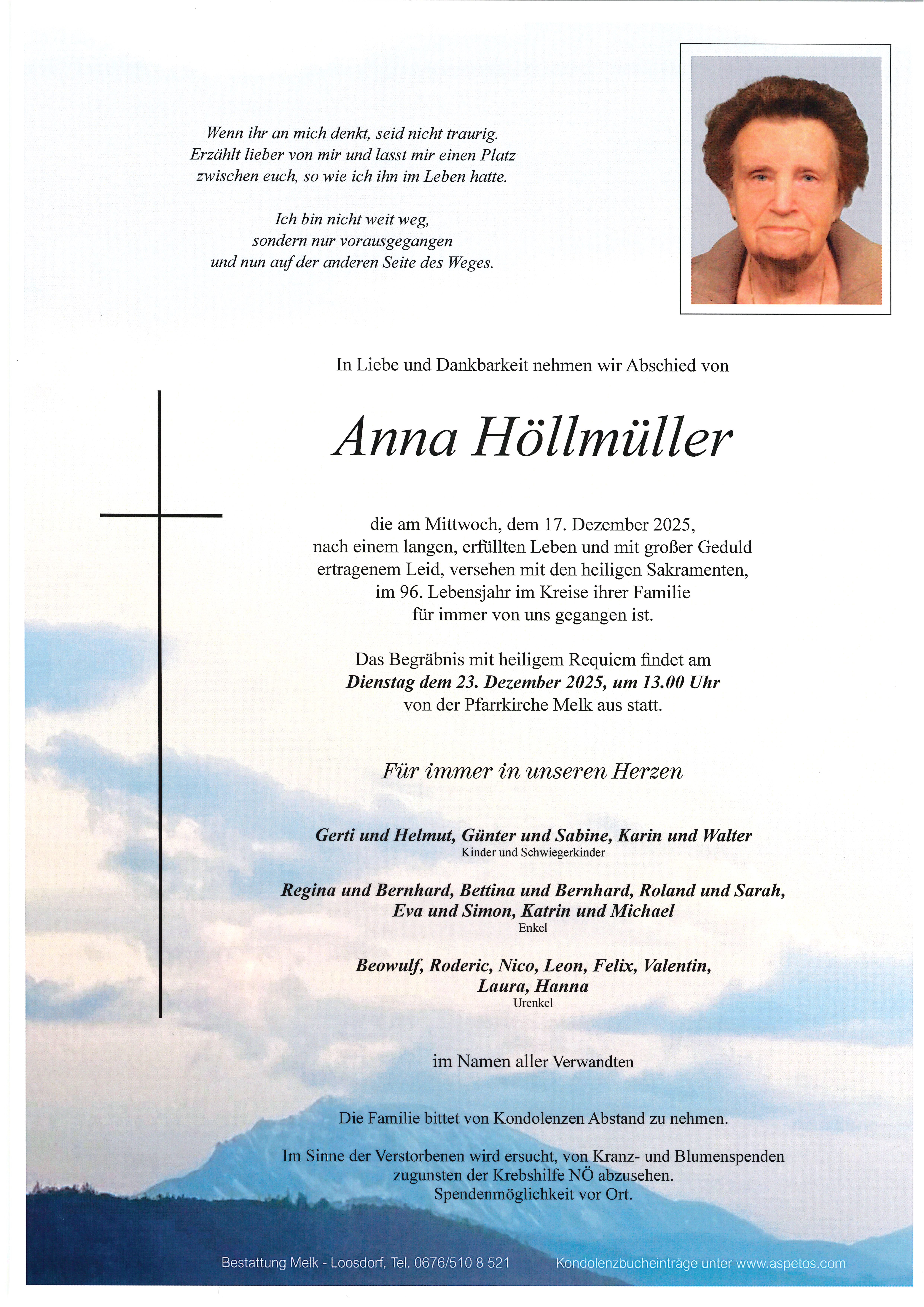 Traueranzeige von Anna Höllmüller