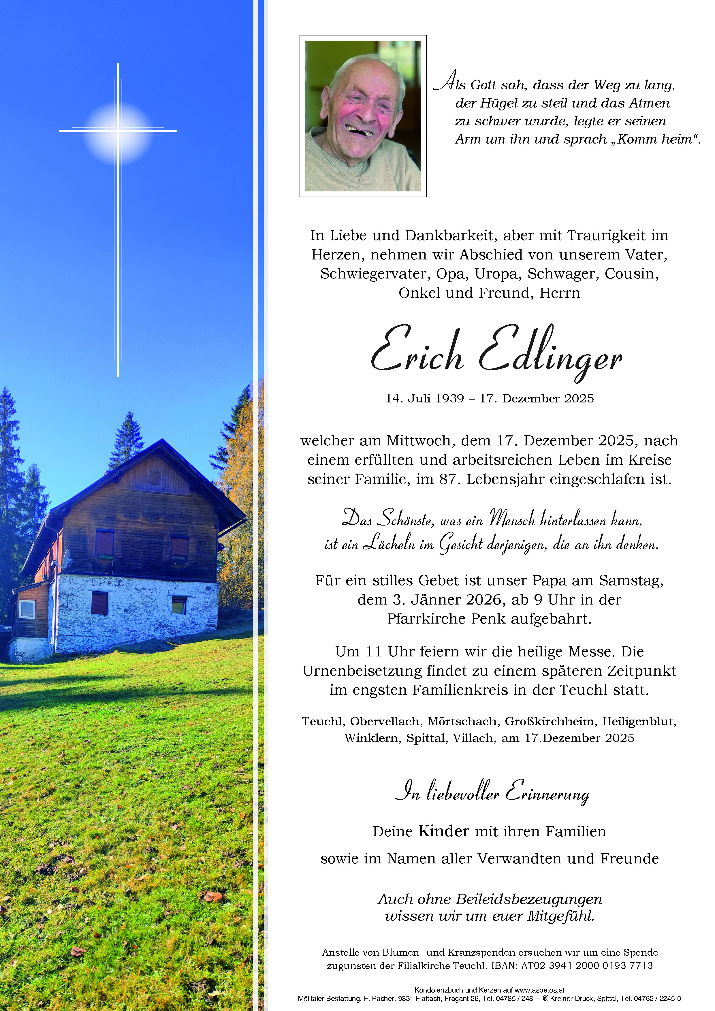 Traueranzeige von Erich Edlinger