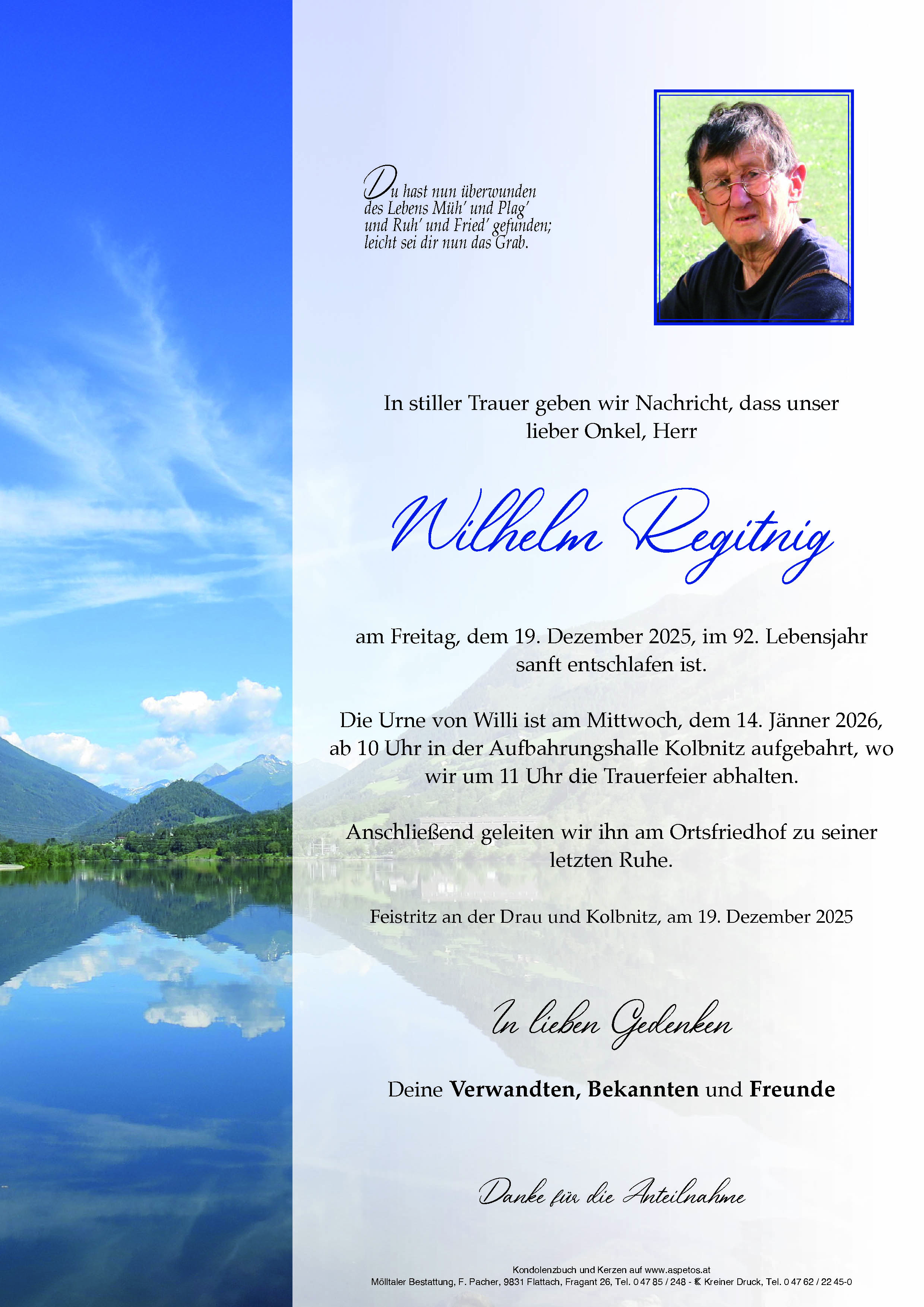 Traueranzeige von Wilhelm Alois Regitnig