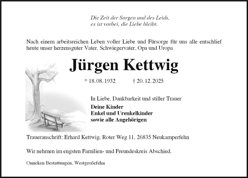 Traueranzeige von Jürgen Kettwig