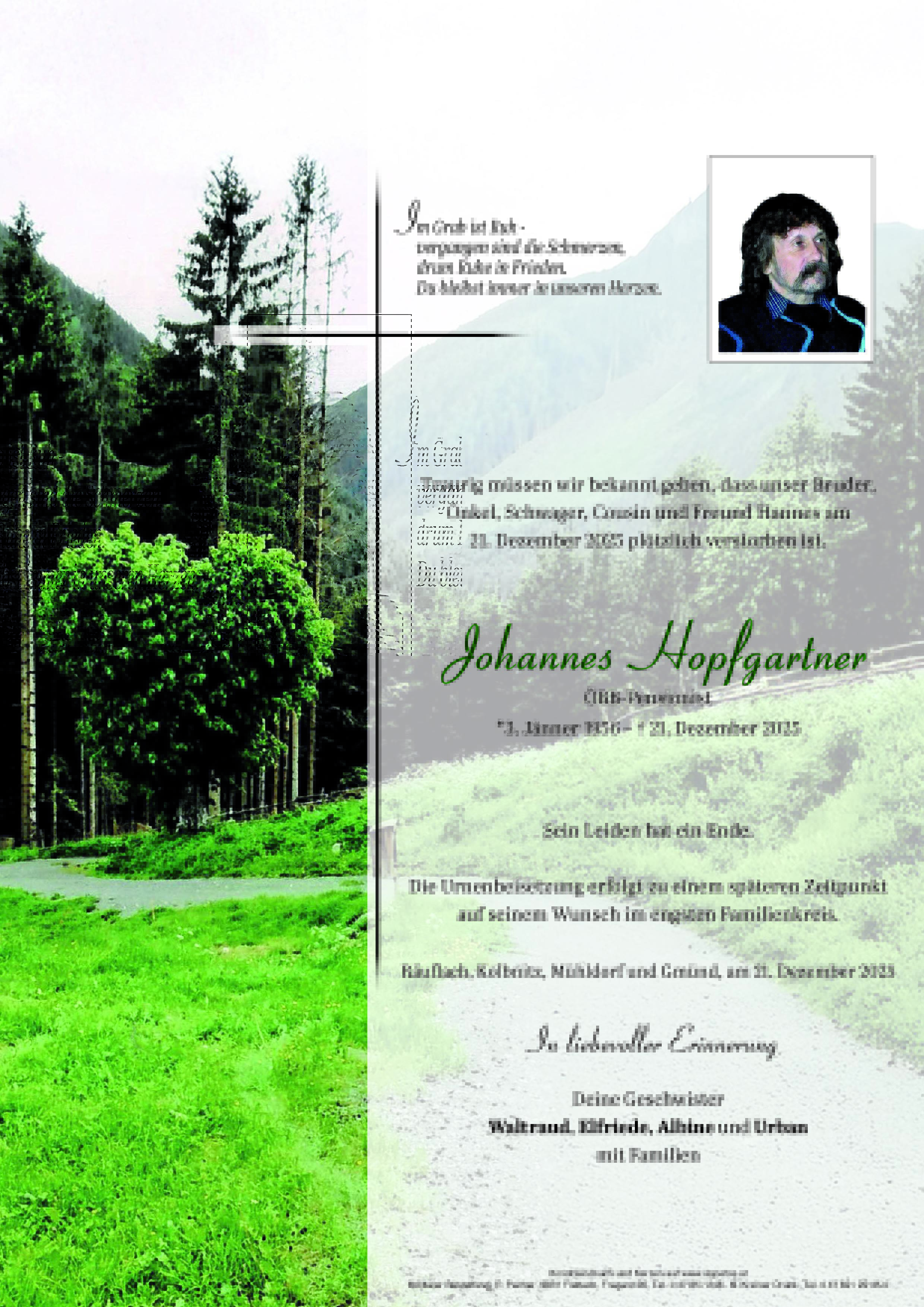Traueranzeige von Johannes Hopfgartner
