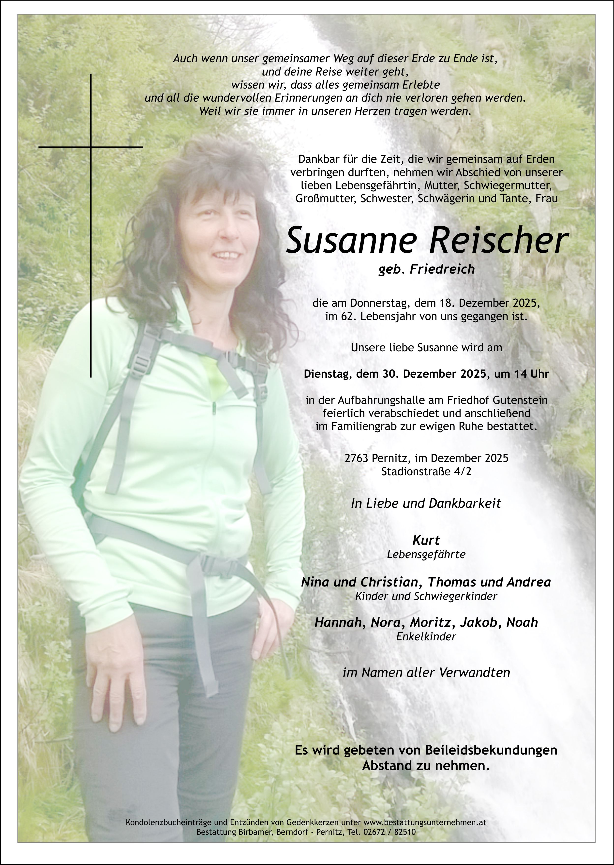 Traueranzeige von Susanne Reischer
