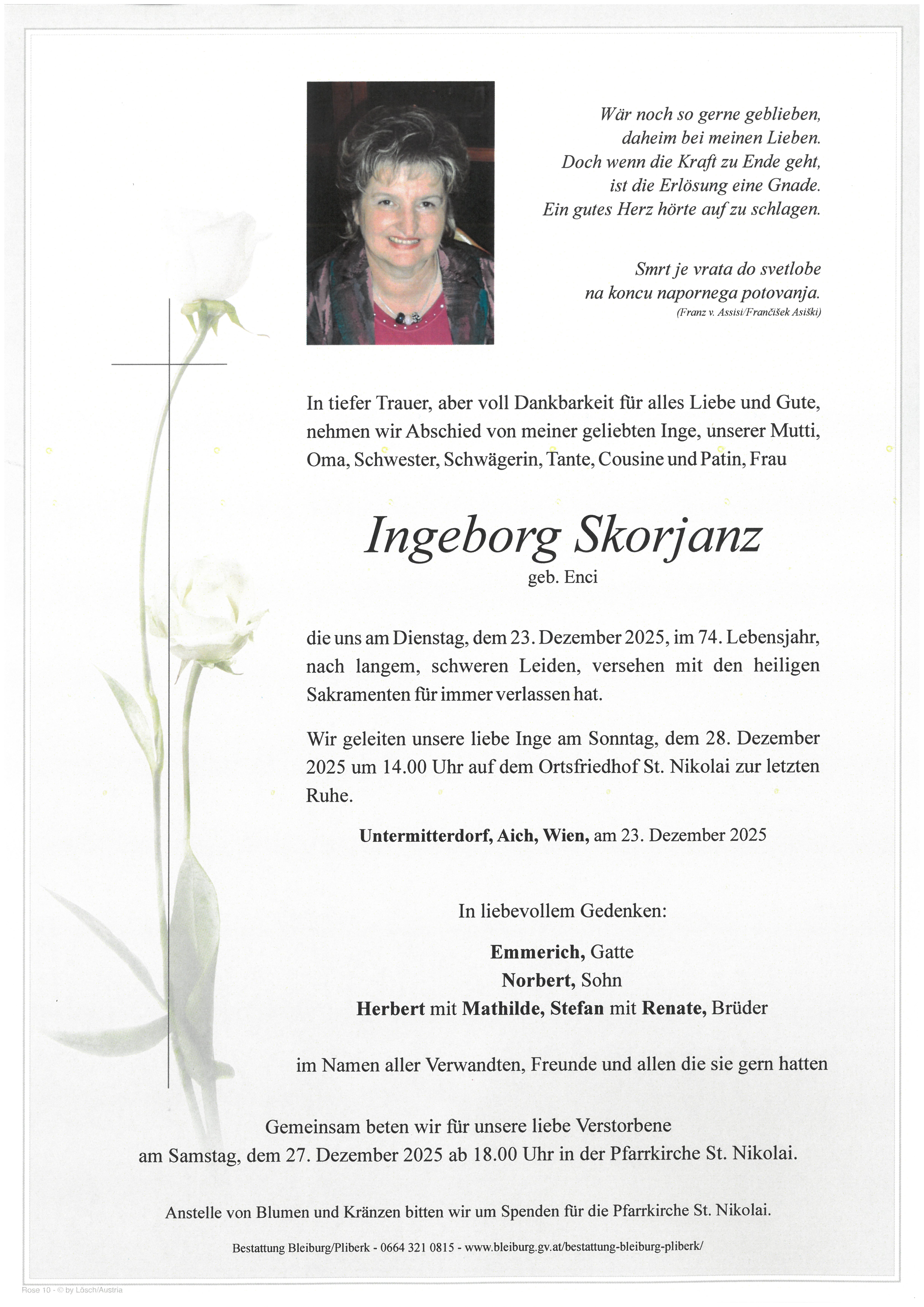 Traueranzeige von Ingeborg Skorjanz