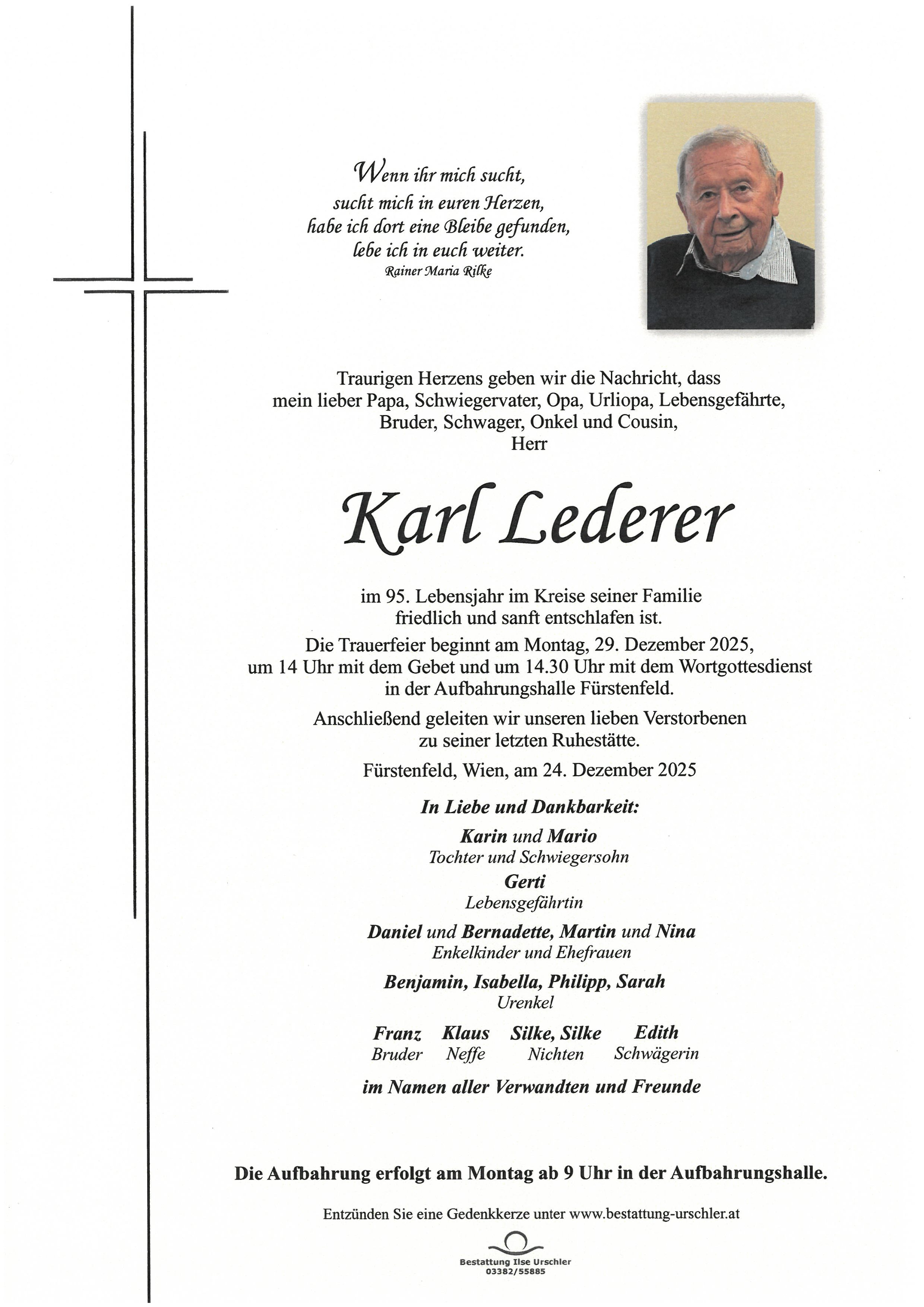 Traueranzeige von Karl Lederer
