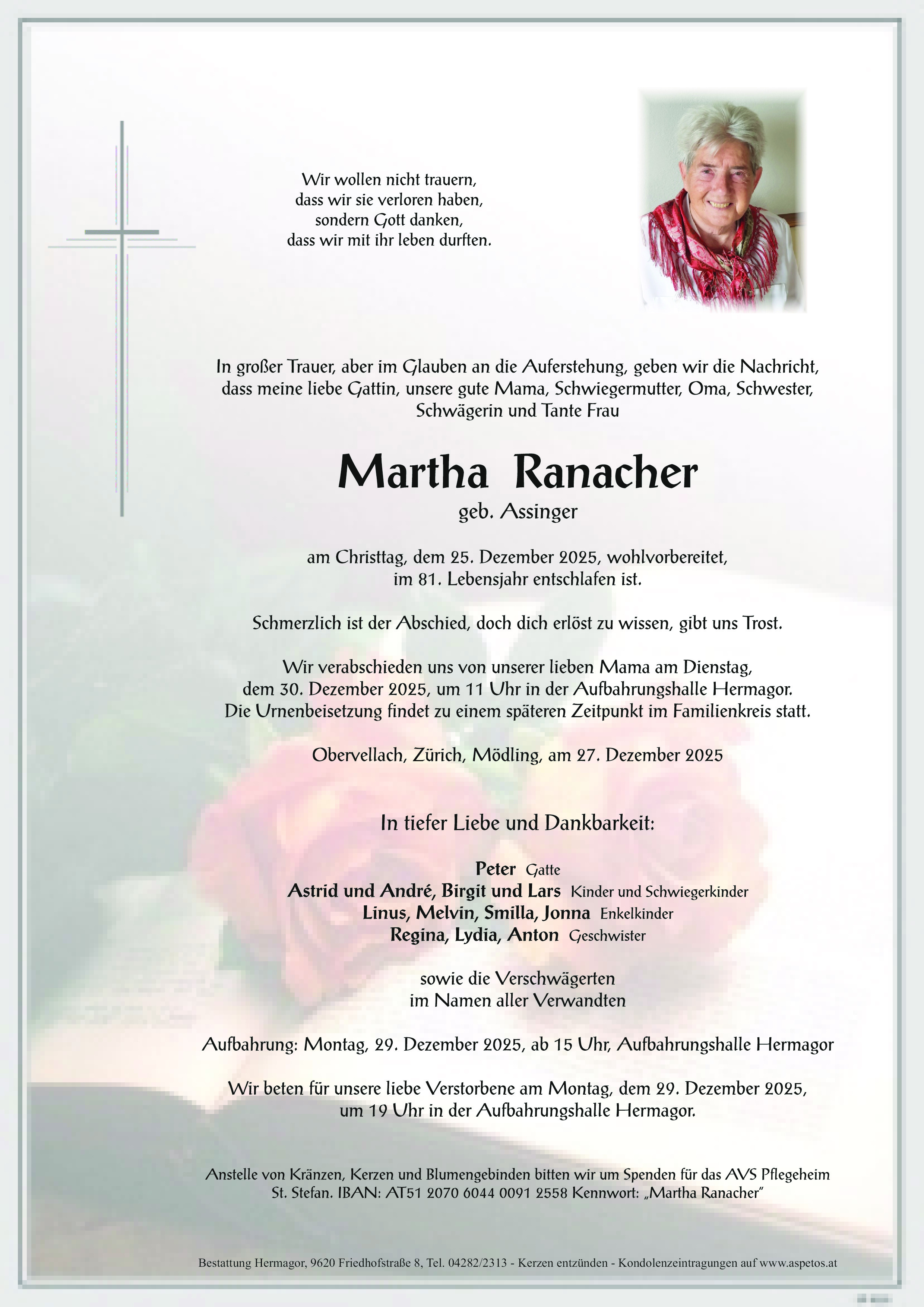 Traueranzeige von Martha Ranacher
