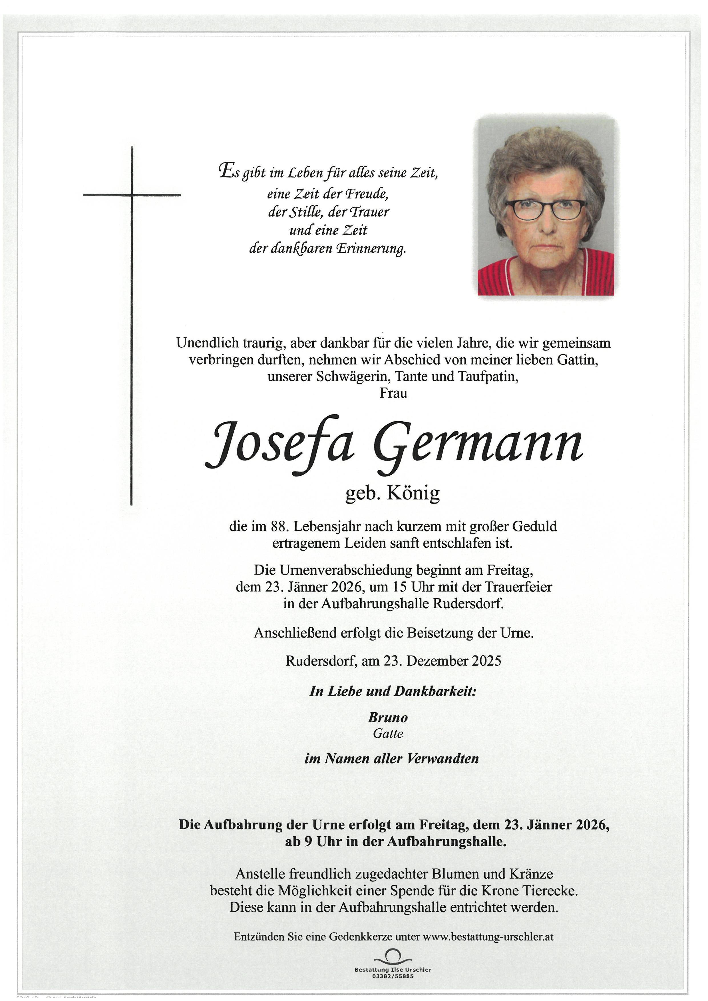 Traueranzeige von Josefa Germann