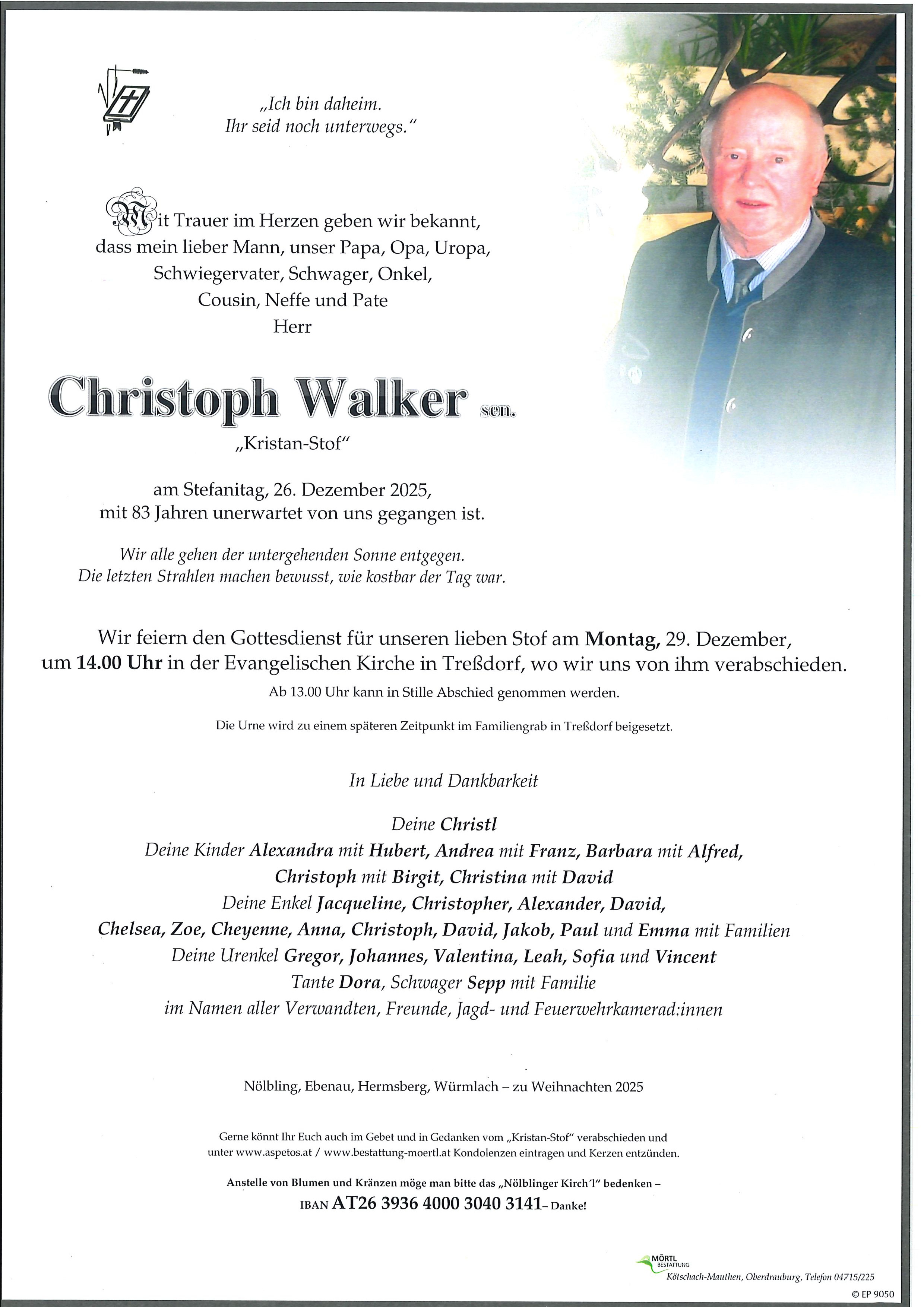 Traueranzeige von Christoph Walker