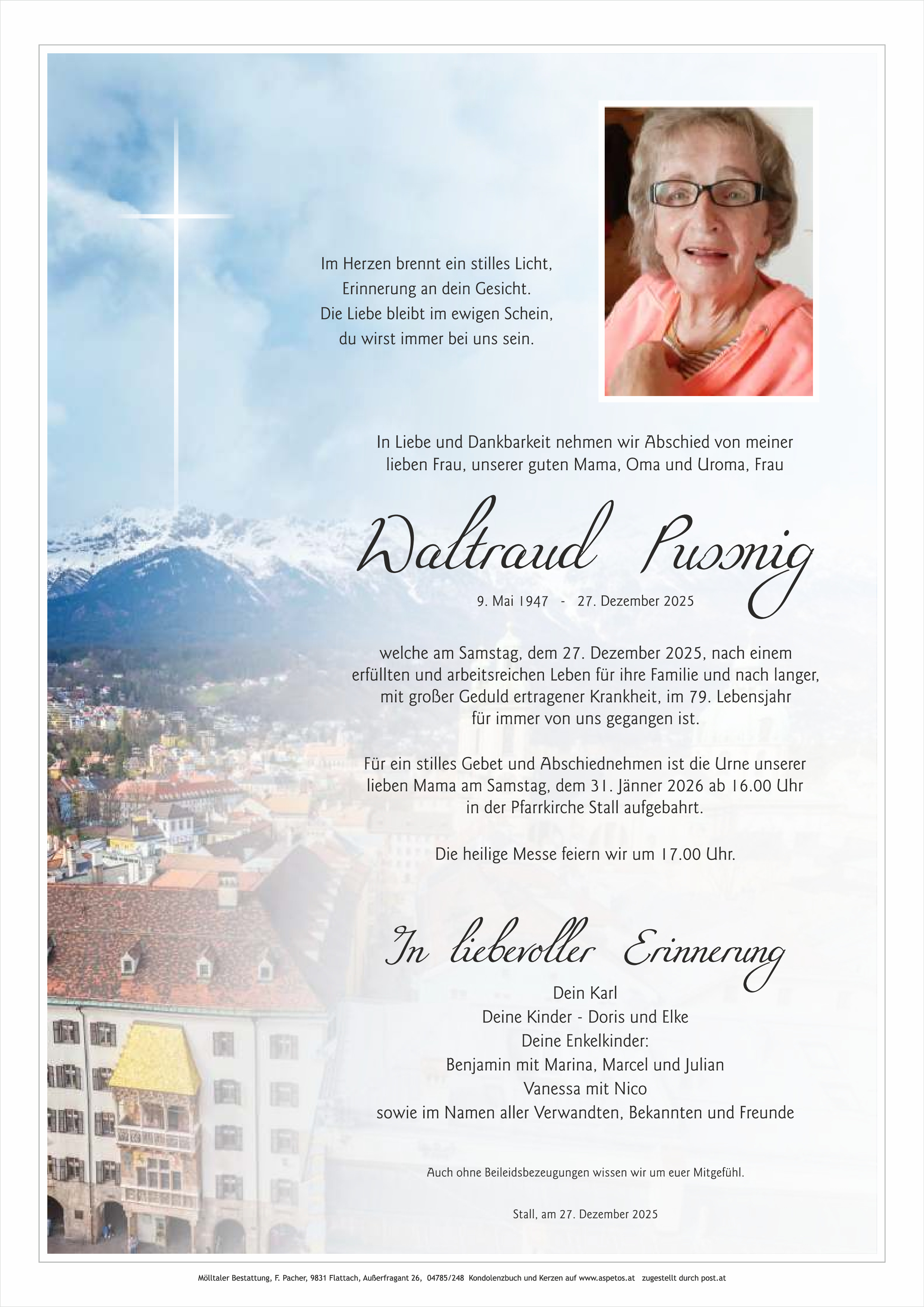 Traueranzeige von Waltraud Pussnig