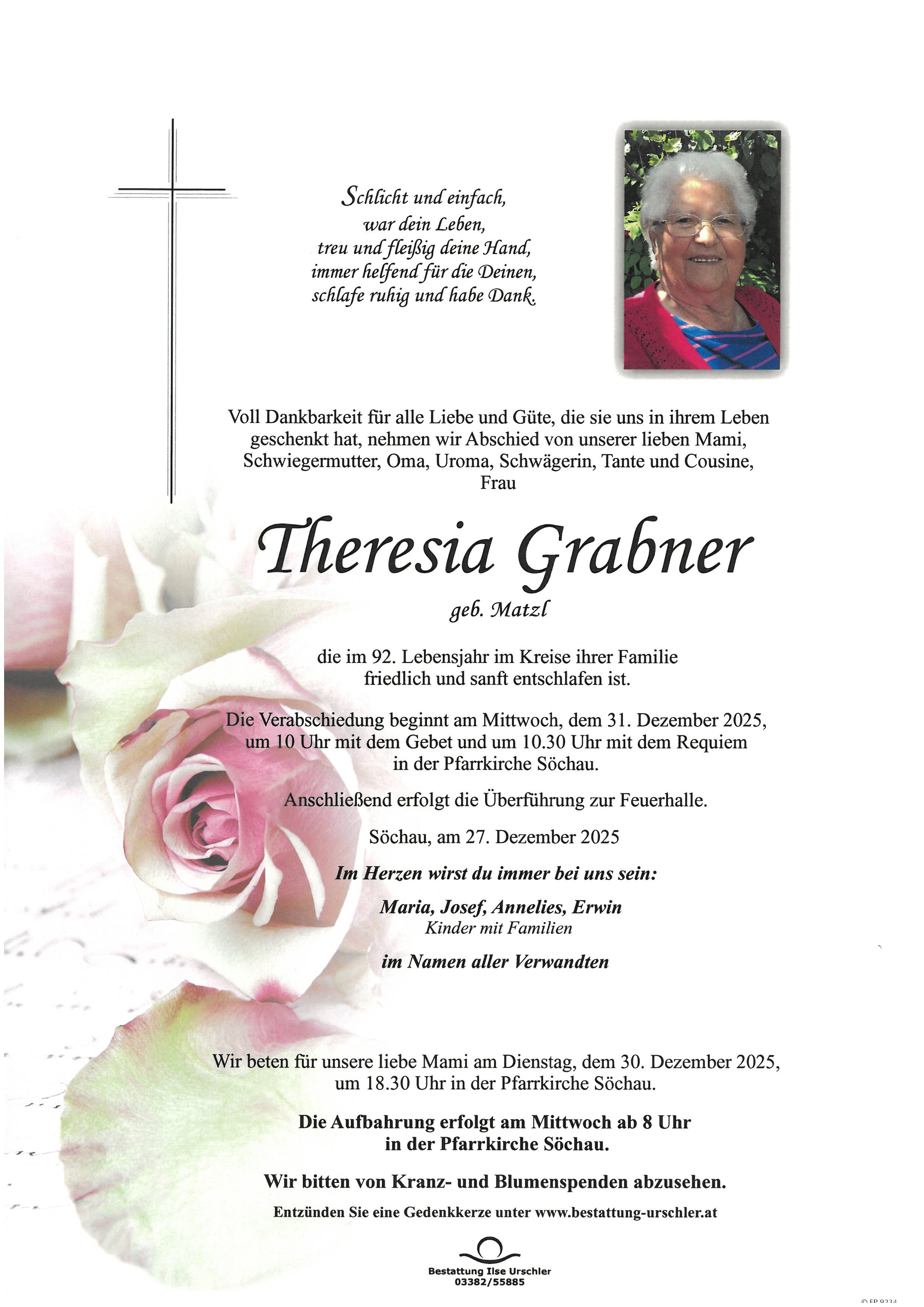 Traueranzeige von Theresia Grabner