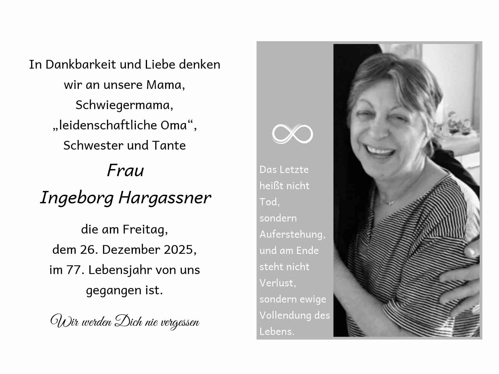 Traueranzeige von Ingeborg Hargassner